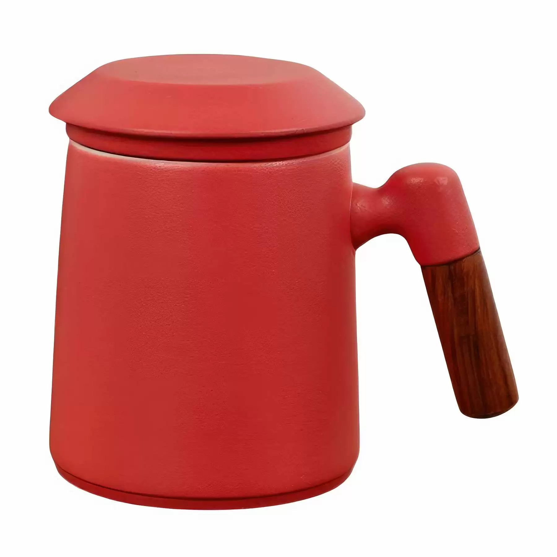 Black Pottery Wooden Handle Ceramic Mug with Lid - Image 2