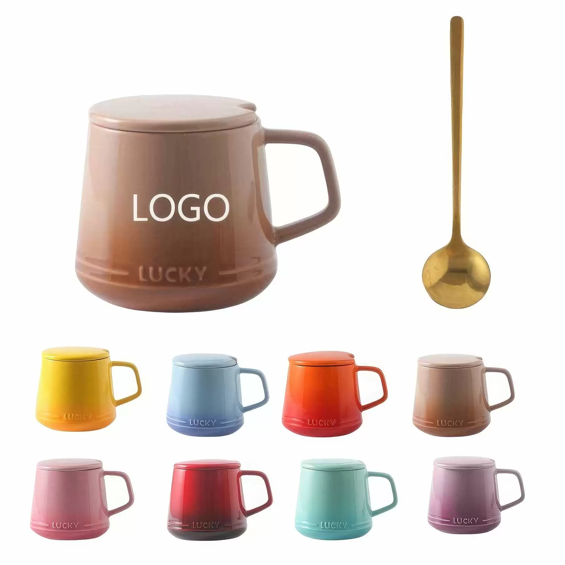 12OZ Colorful Ceramic Mug Cup and Saucer Set with Lid Spoon