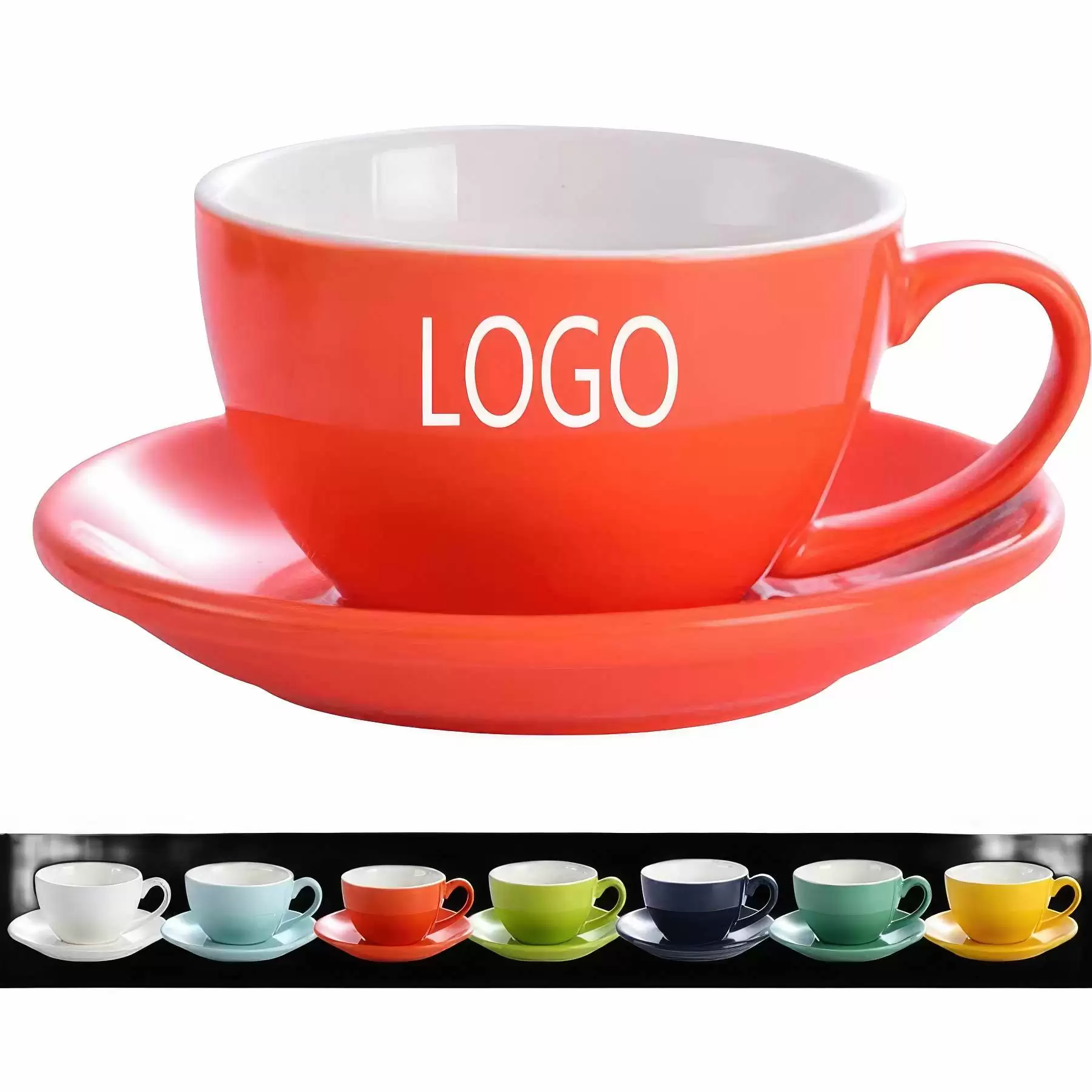 7OZColor Glazed Coffee Cup and Saucer Set &Cappuccino Latte