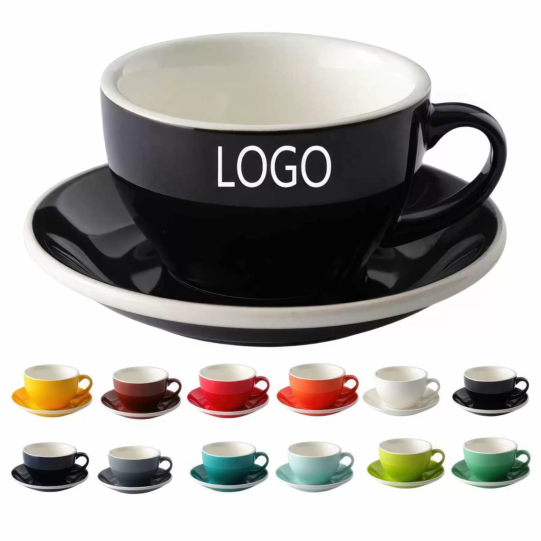 8OZ Color Glazed Ceramic Coffee Cup Saucer Free spoon