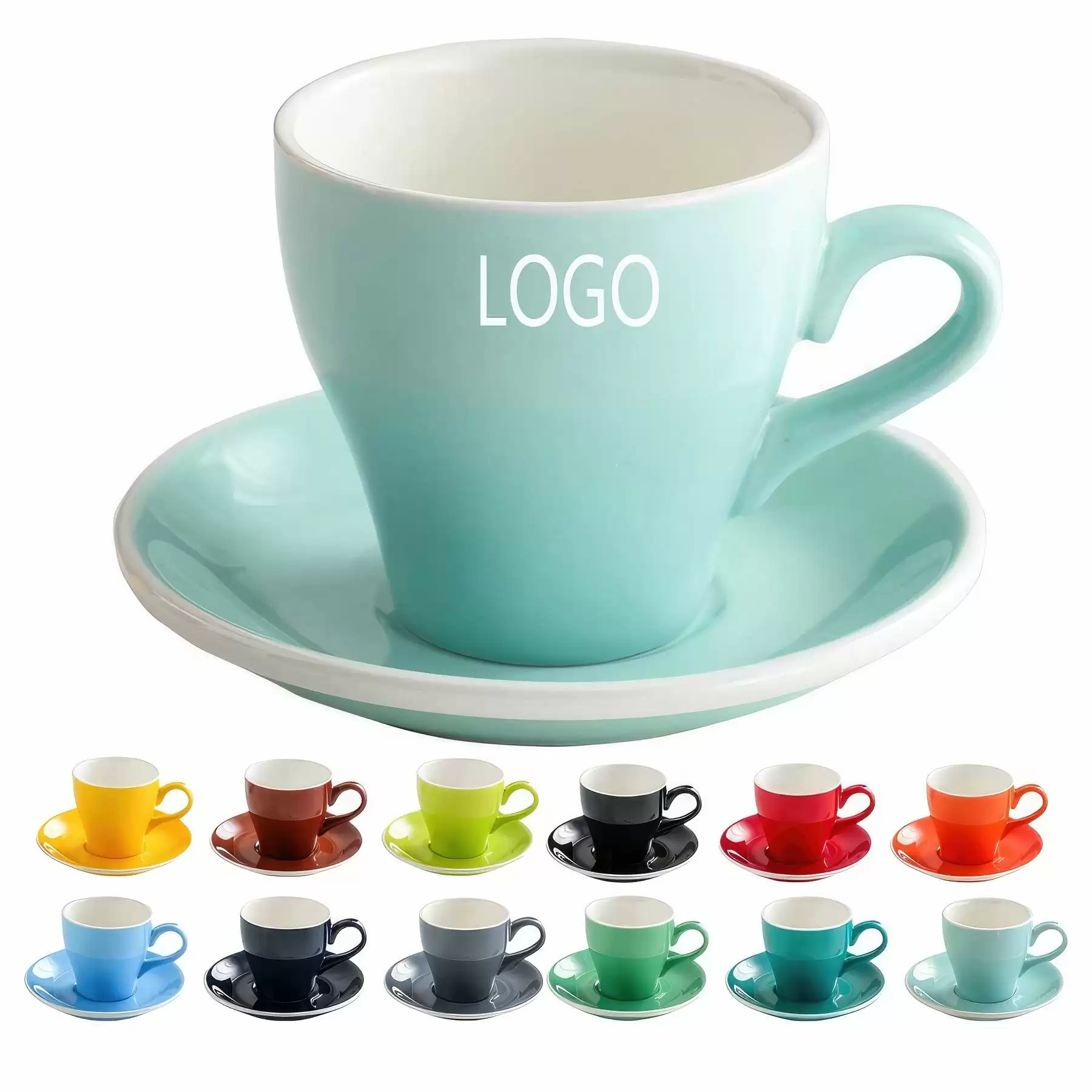 12OZ Colorful tulip Latte Cup and Saucer  Cappuccino Coffee