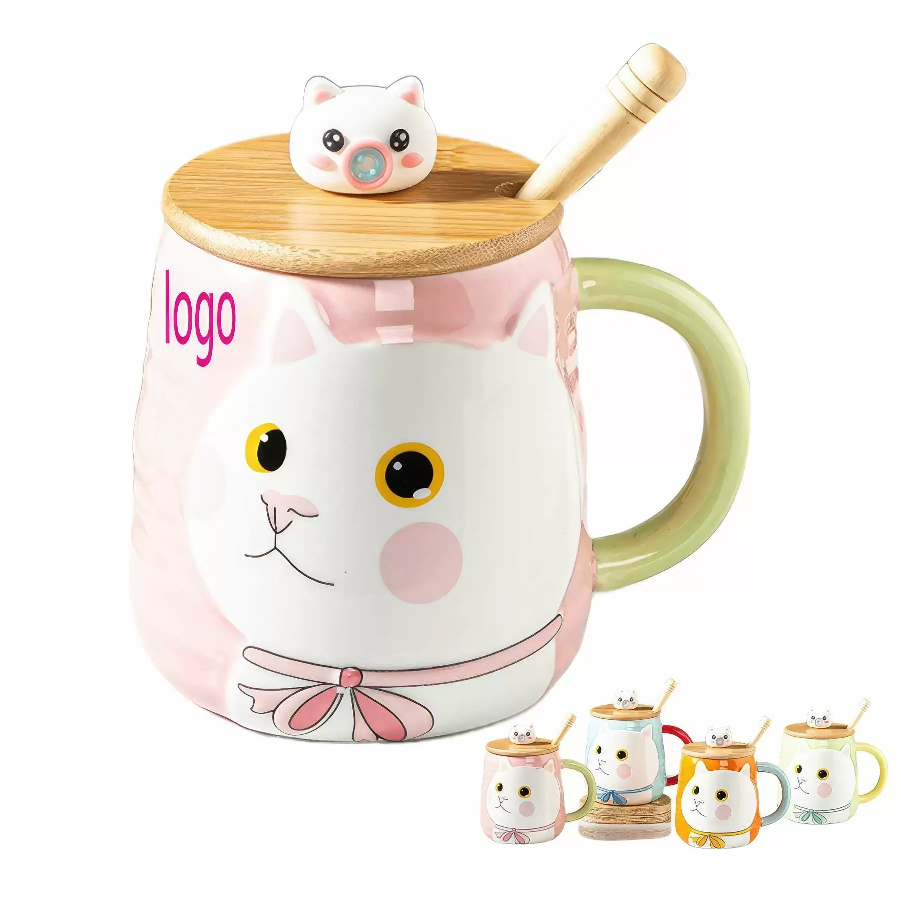 Creative Cartoon Embossed Cat Mug With Lid Spoon Ceramic Cup