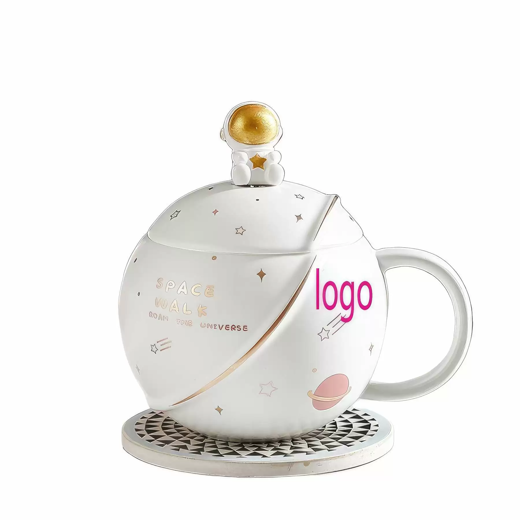 Creative Round Embossed Spaceman Planet Ceramic Mug - Image 2