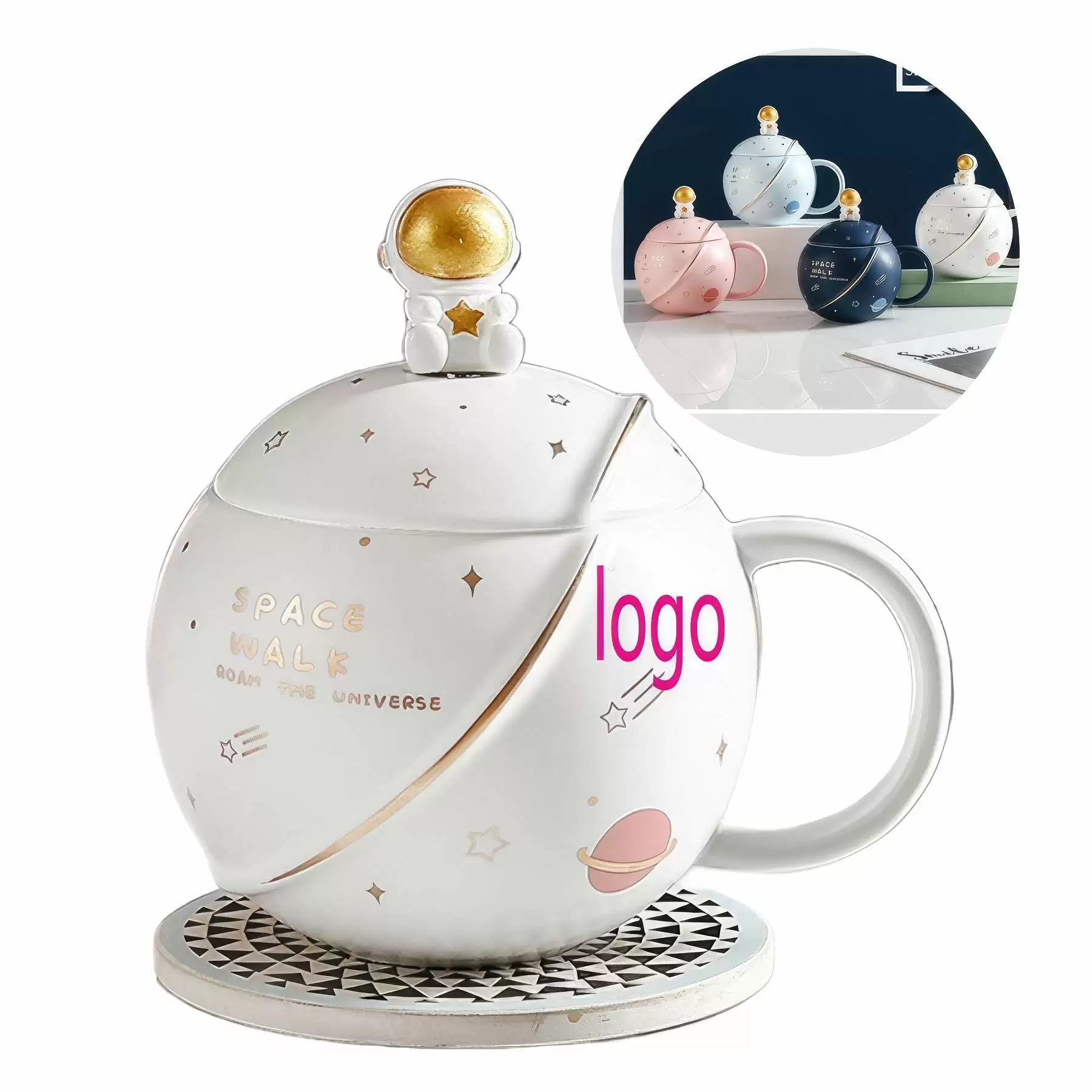 Creative Round Embossed Spaceman Planet Ceramic Mug