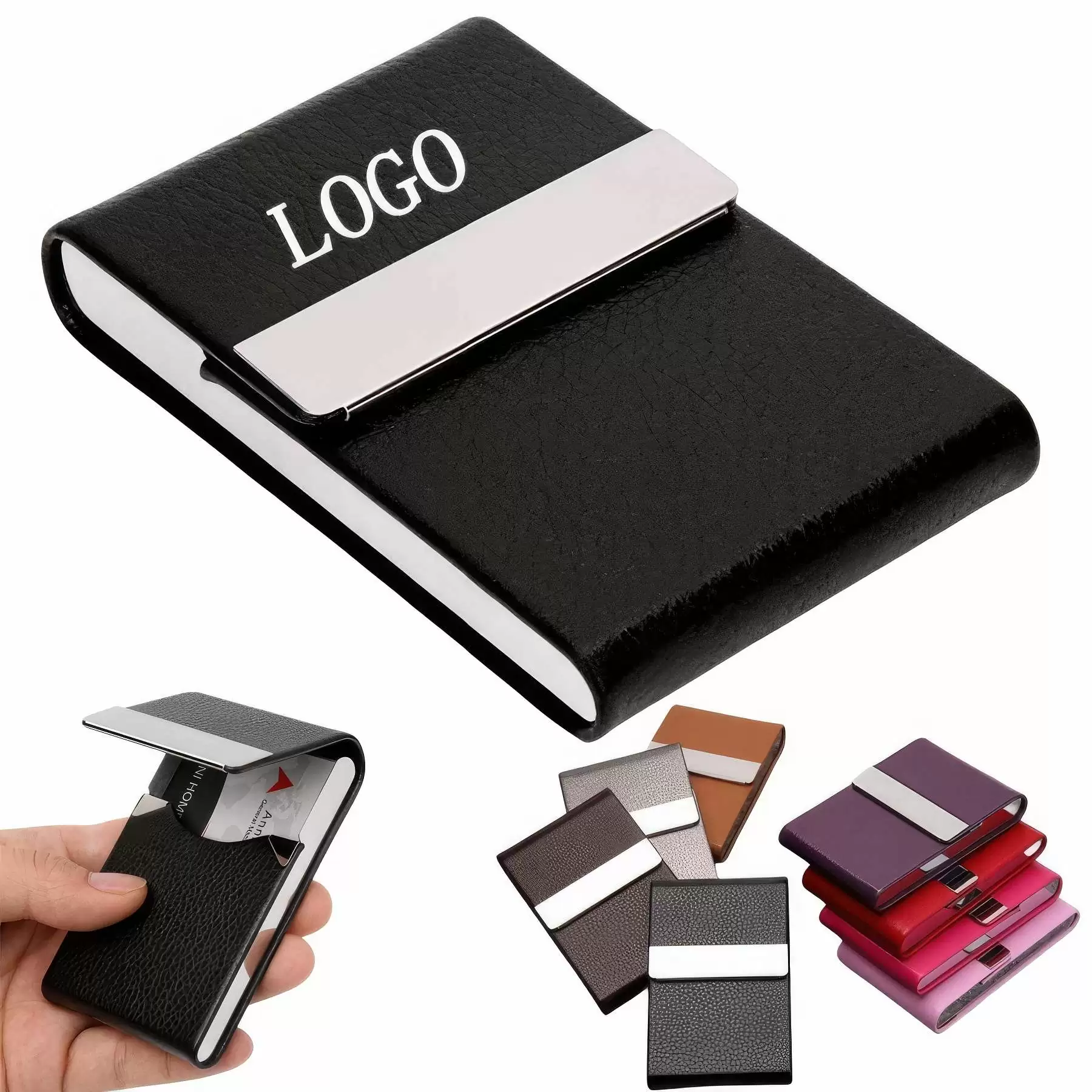Magnetic PU Leather Card Holder with RFID Blocking