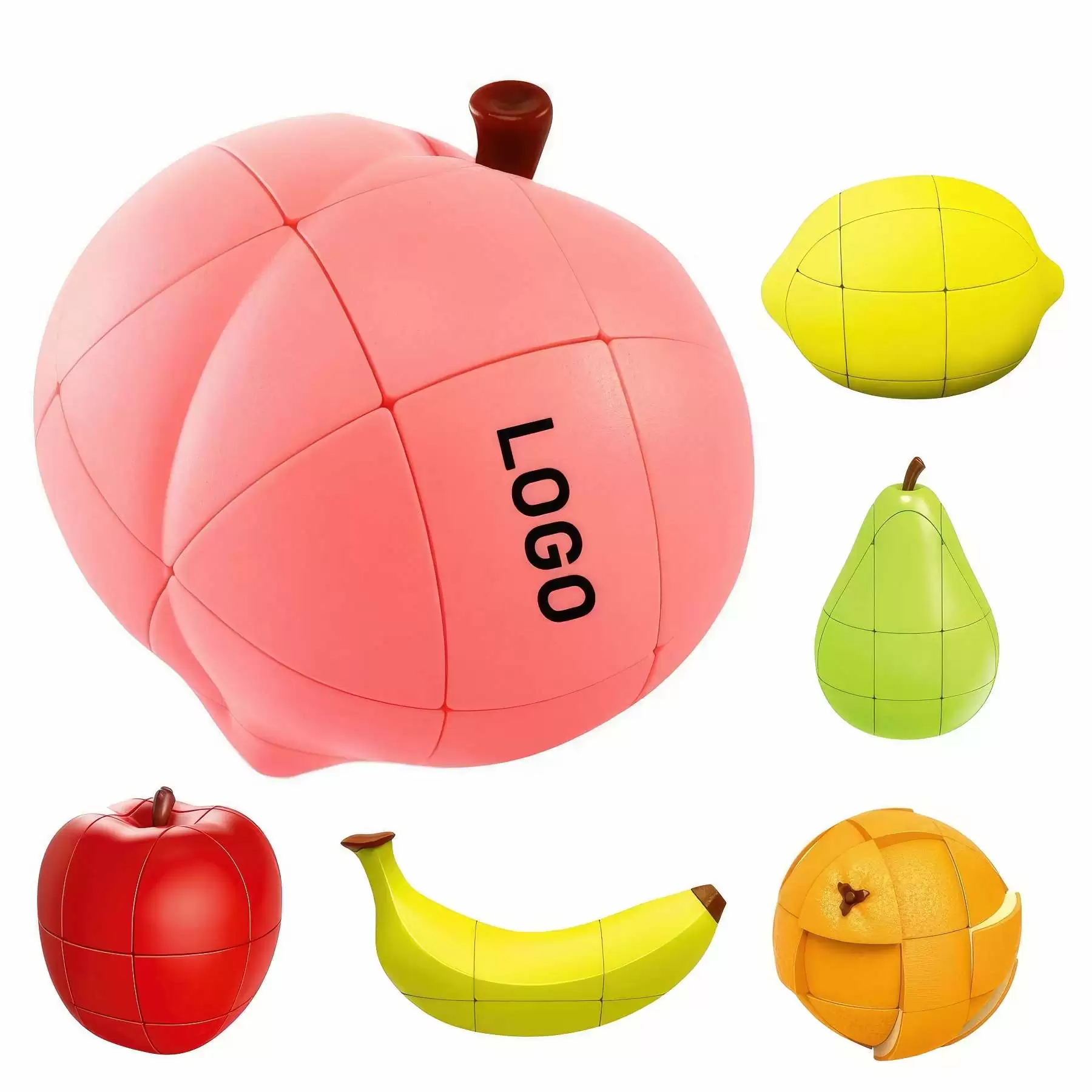 3D Fruit Cube of Peach Lemon Orange Banana Apple and Pear