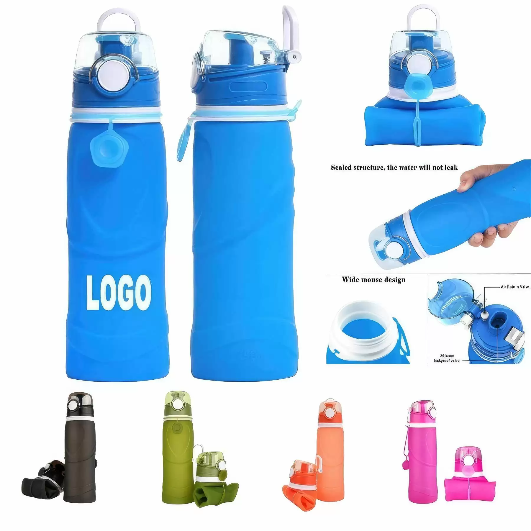 Custom 18 OZ Folding water bottle