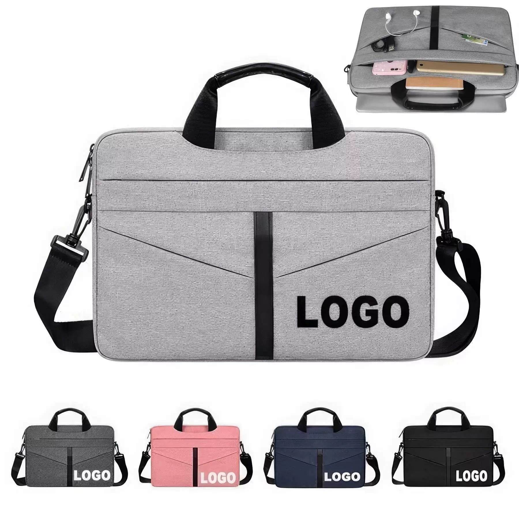 Custom Laptop Shoulder Bag with Zipper Pockets