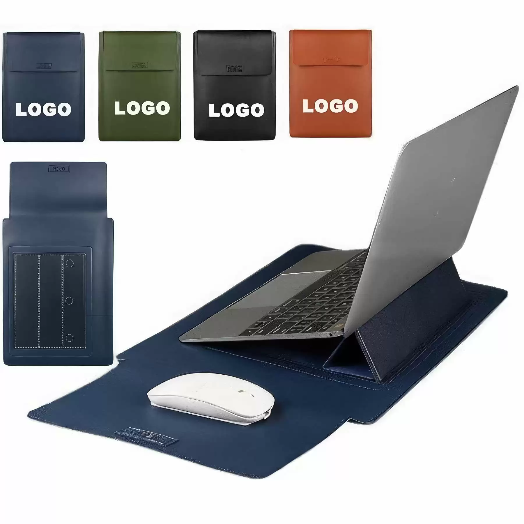 Custom PU Leather Laptop Sleeve Case with Stand