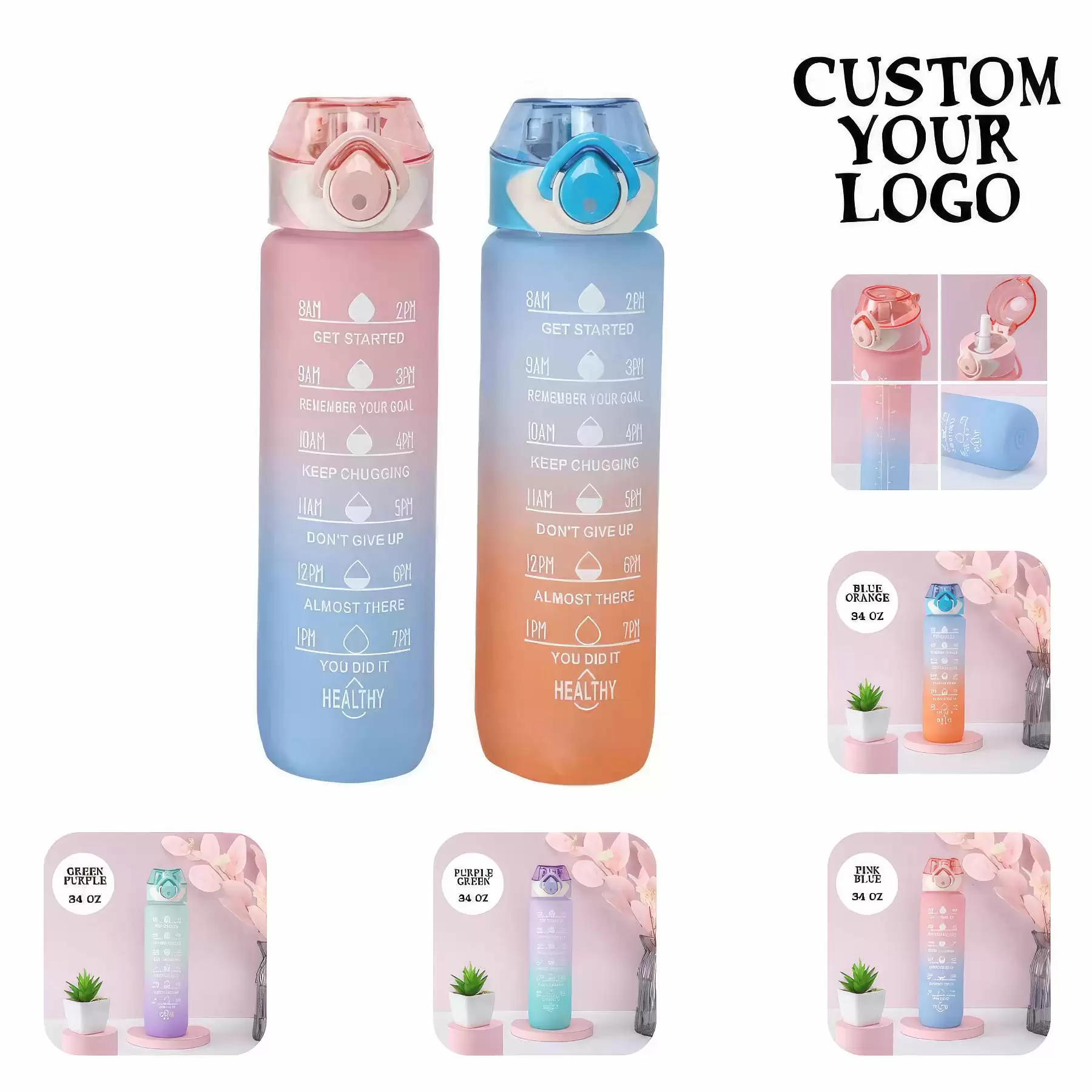 Custom 34 oz Large Capacity Sports Water Bottle