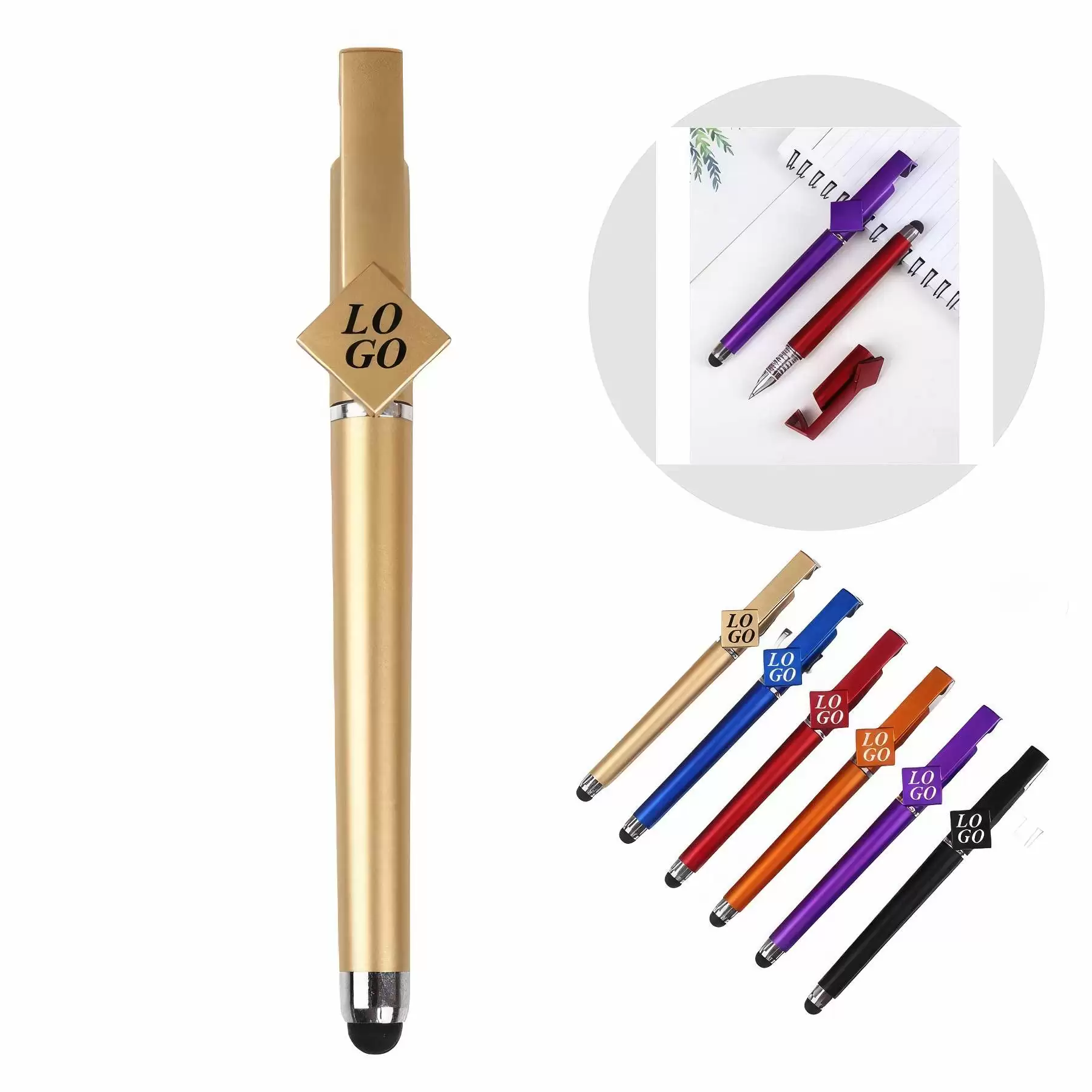 Pen with Stylus & Diamond Shape Clip