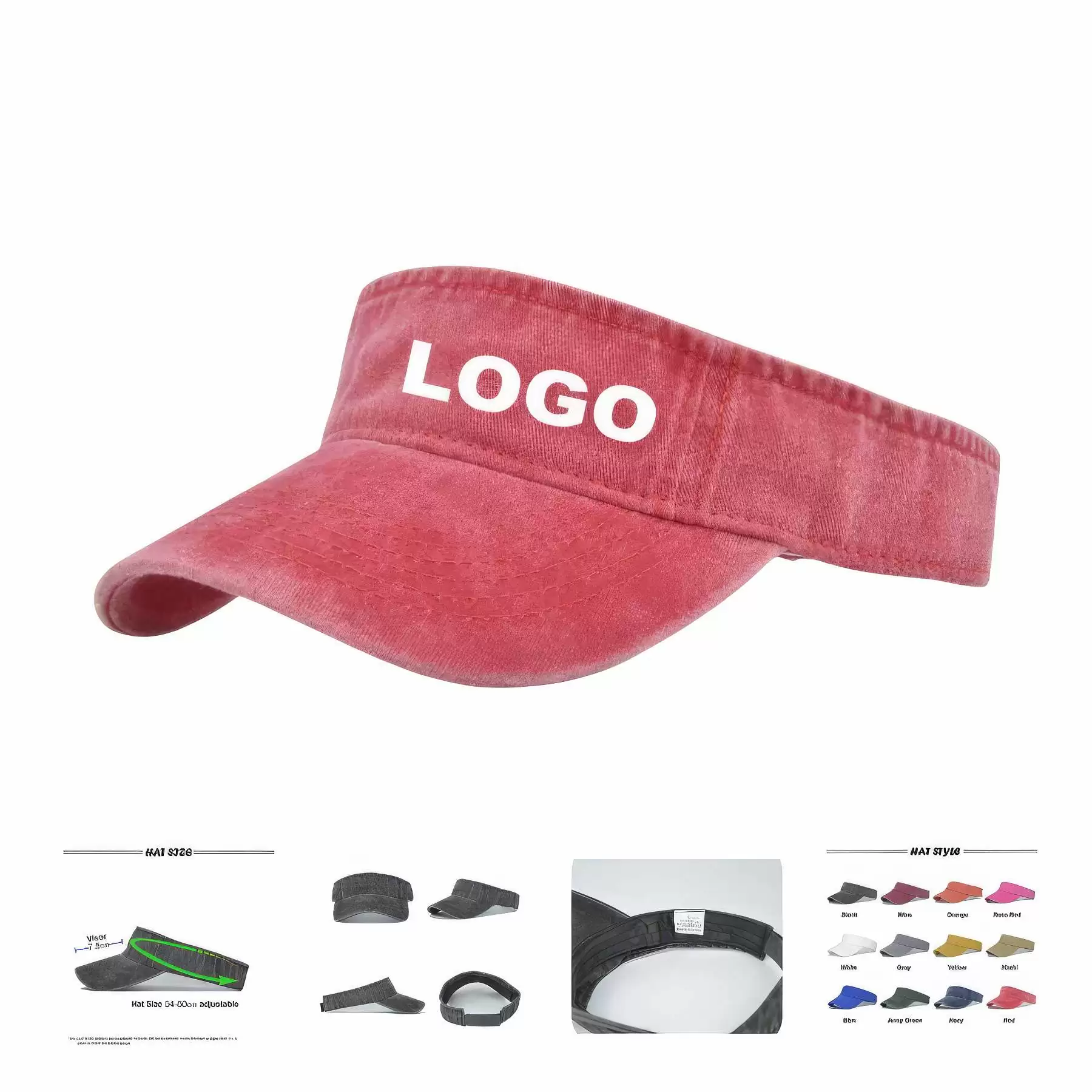 Custom washable cotton Sun Visor Caps for Unisex
