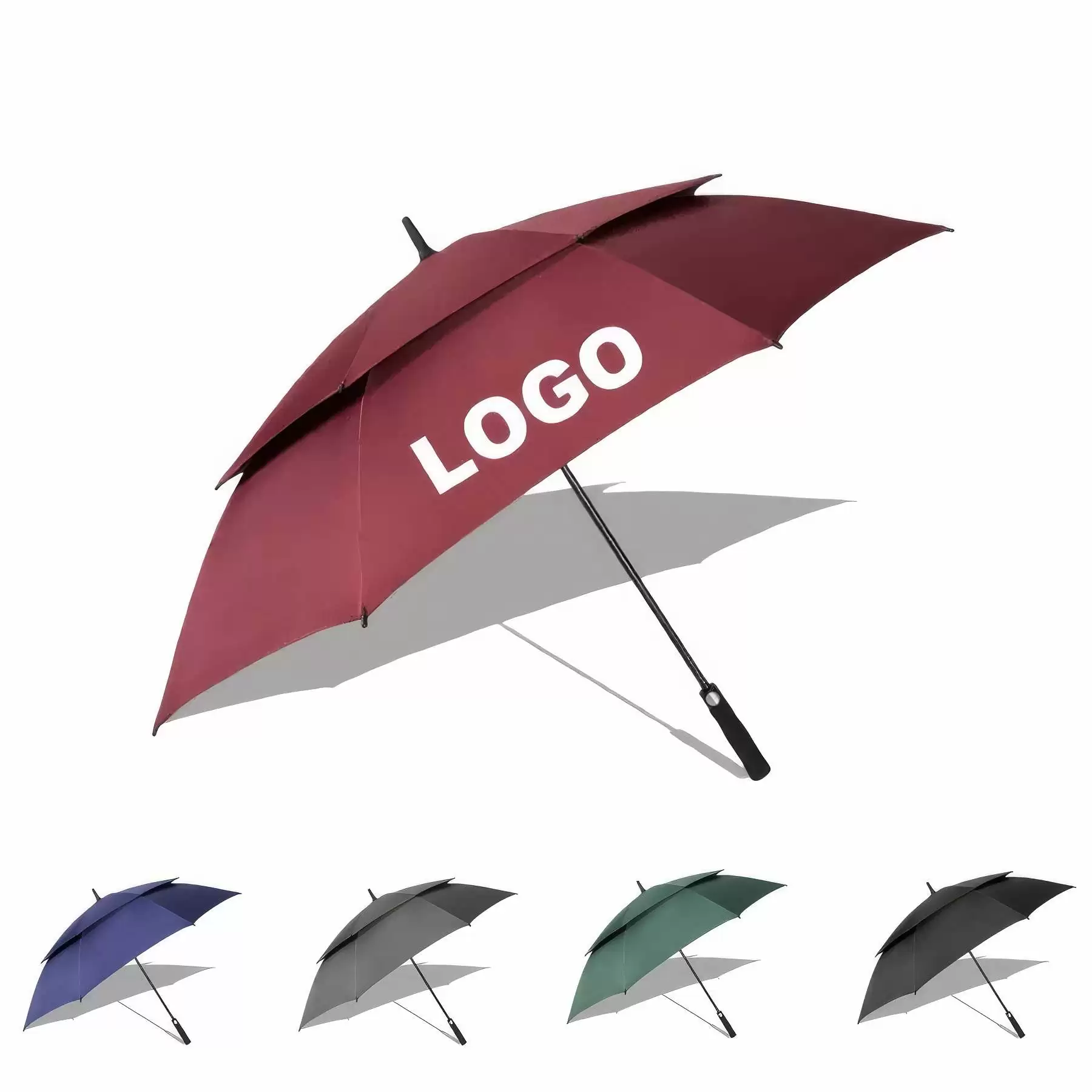 Custom Double Canopy Vented Windproof Stick Umbrellas