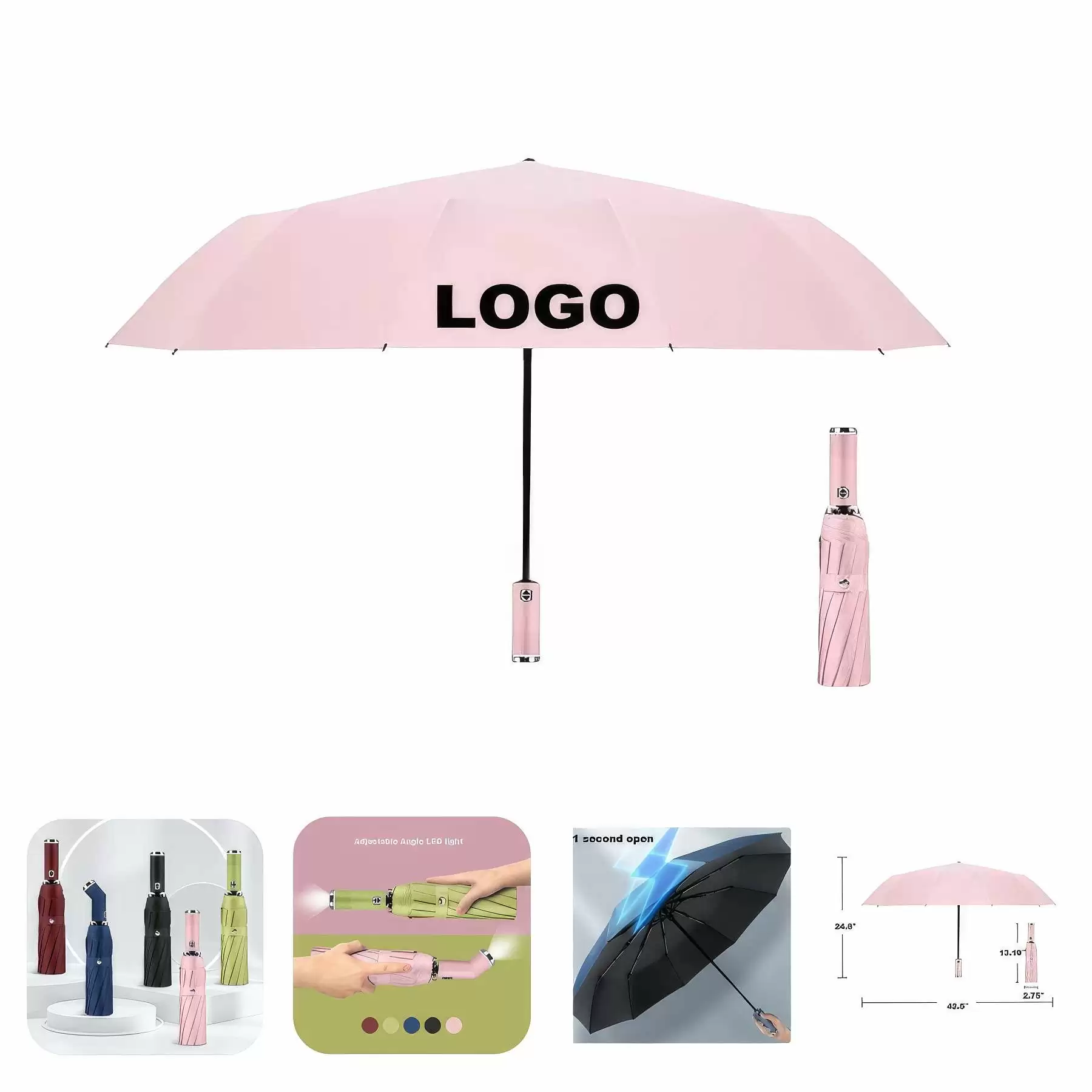 Custom Auto Open & Close umbrella with led light