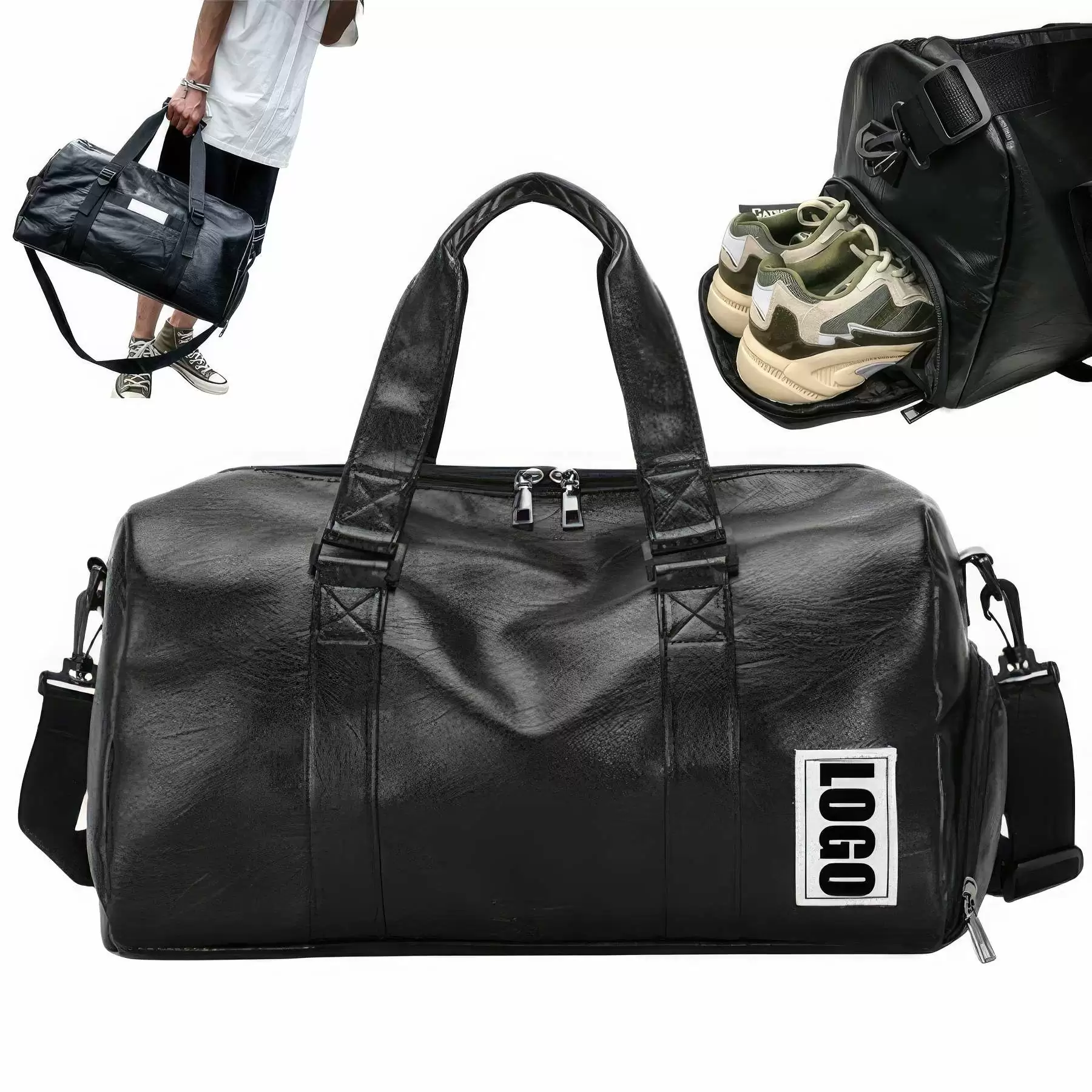 PU Leather Travel Sports Duffel Bag - Gym Yoga