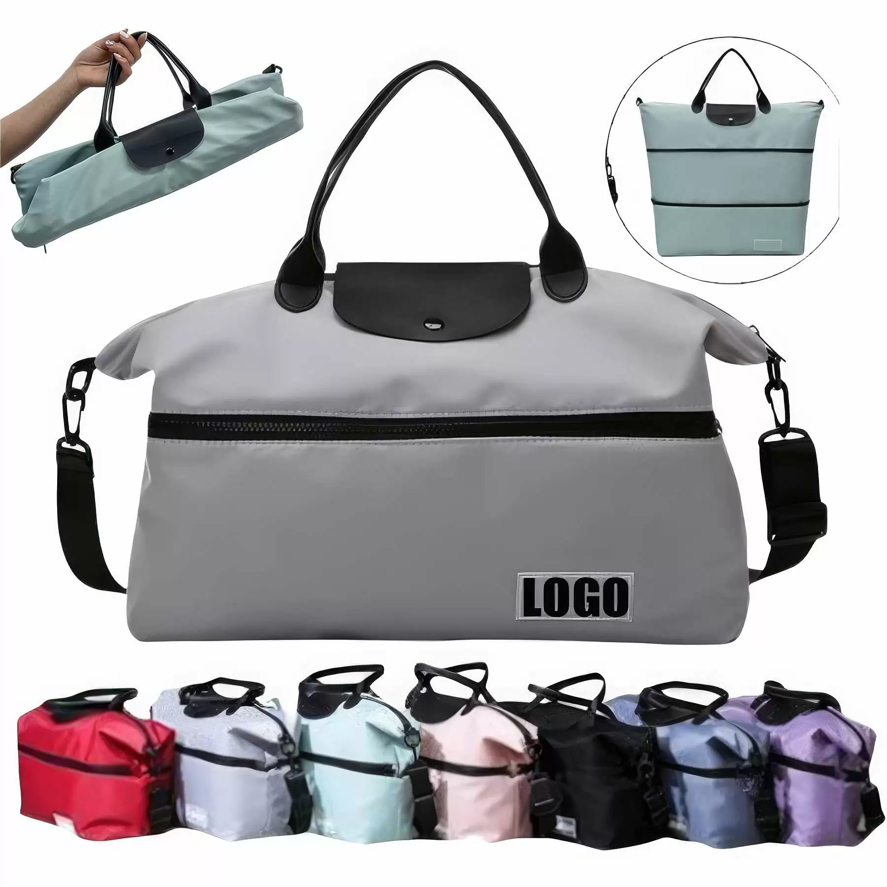 Foldable Travel Sports Tote Handbag & Weekender Duffel Bag