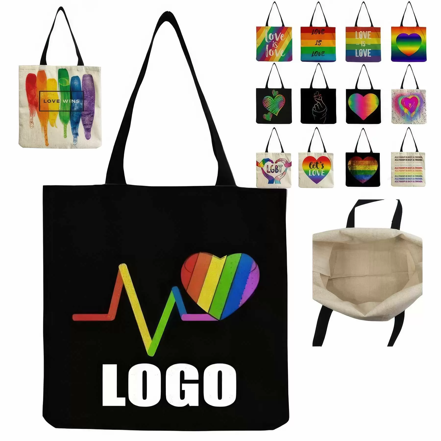 Custom Linen Rainbow LGBT Love Gift Tote Bag