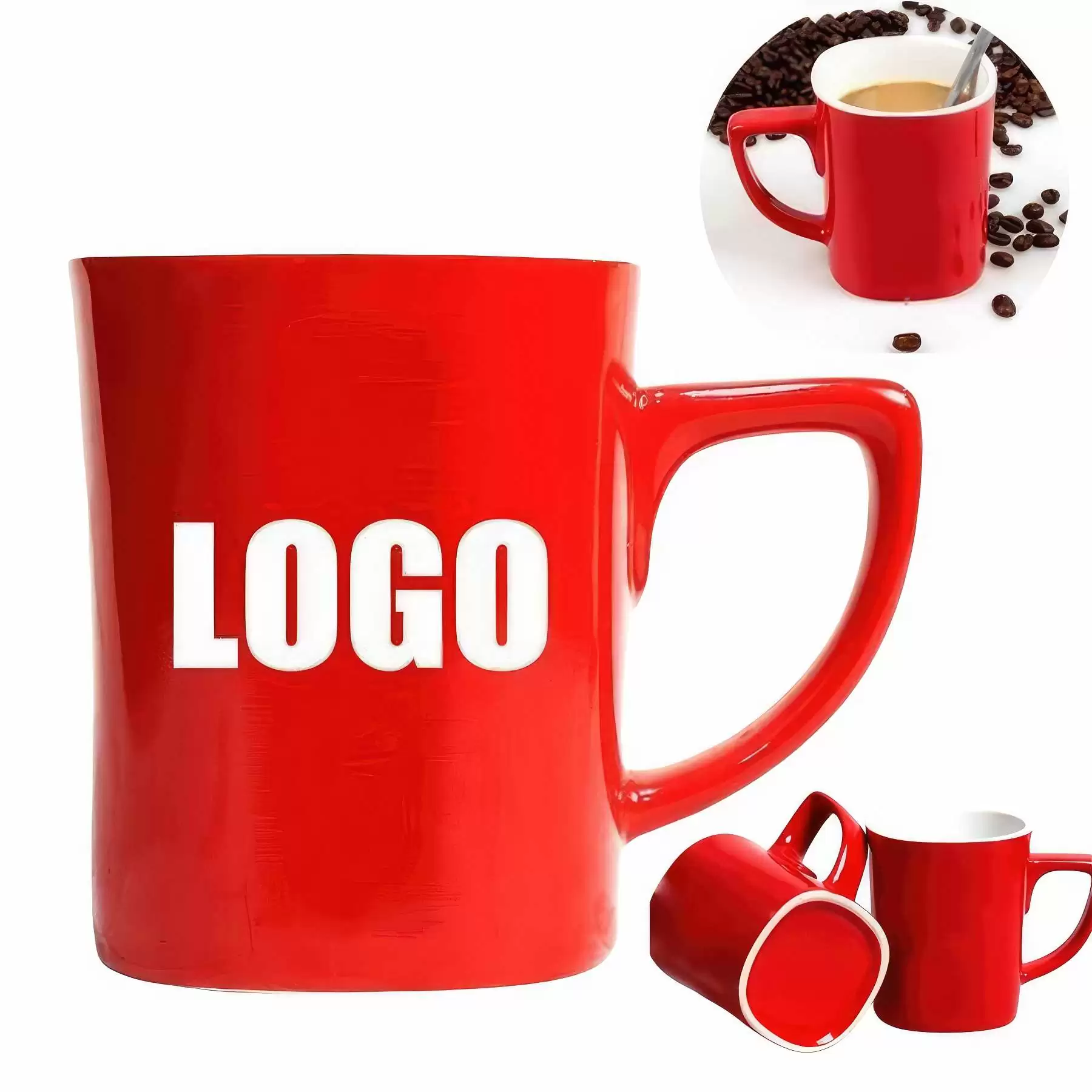 Classic Red 250ml 8.4oz Ceramic Coffe Mug & Gift Cup