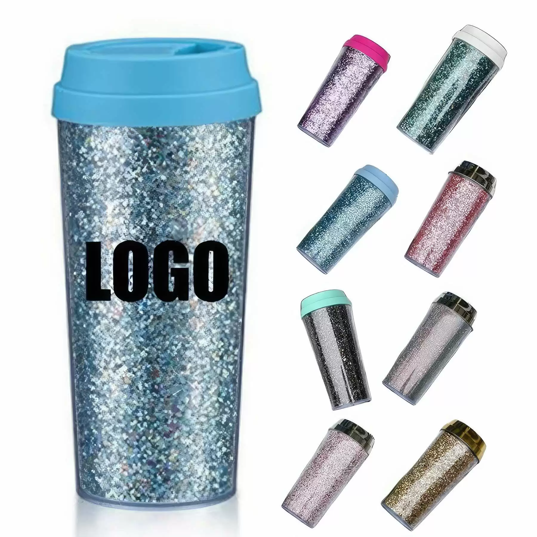15oz 2-Layer Sparkling Plastic Coffee Cup with Glitter