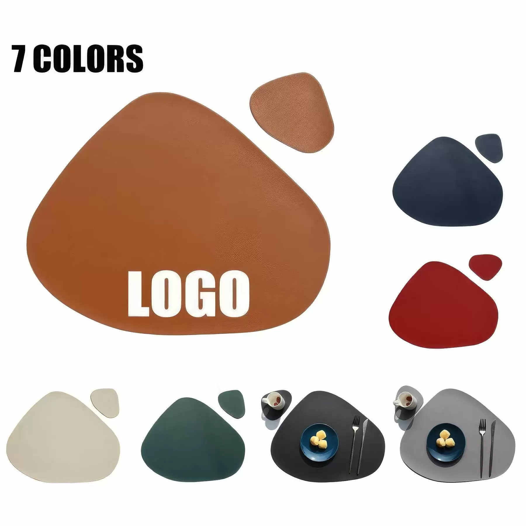 PU Leather Food Placemat Dining Table Mat with Coaster