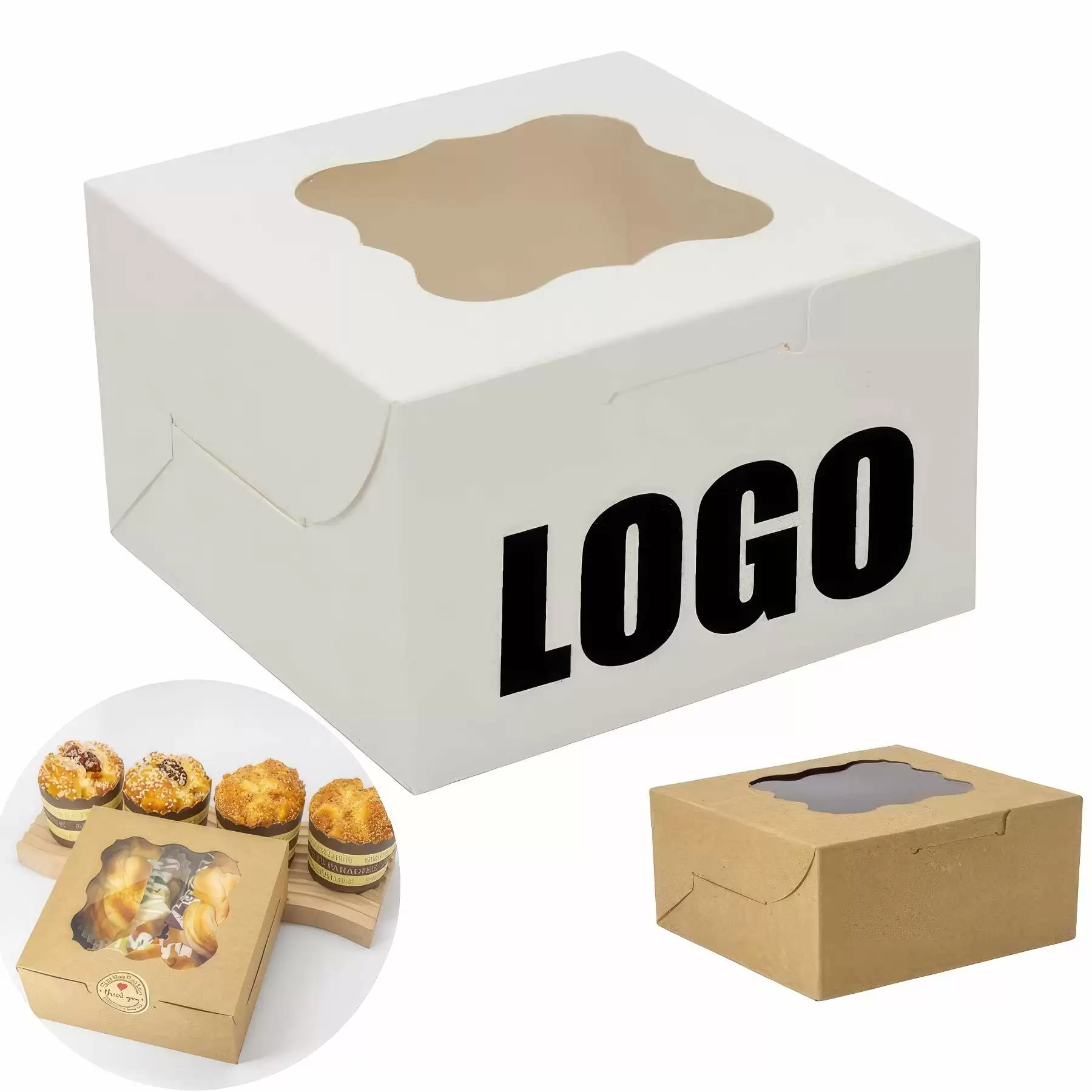 Custom TO-GO Cake Pastry Donut Packaging Box with Window
