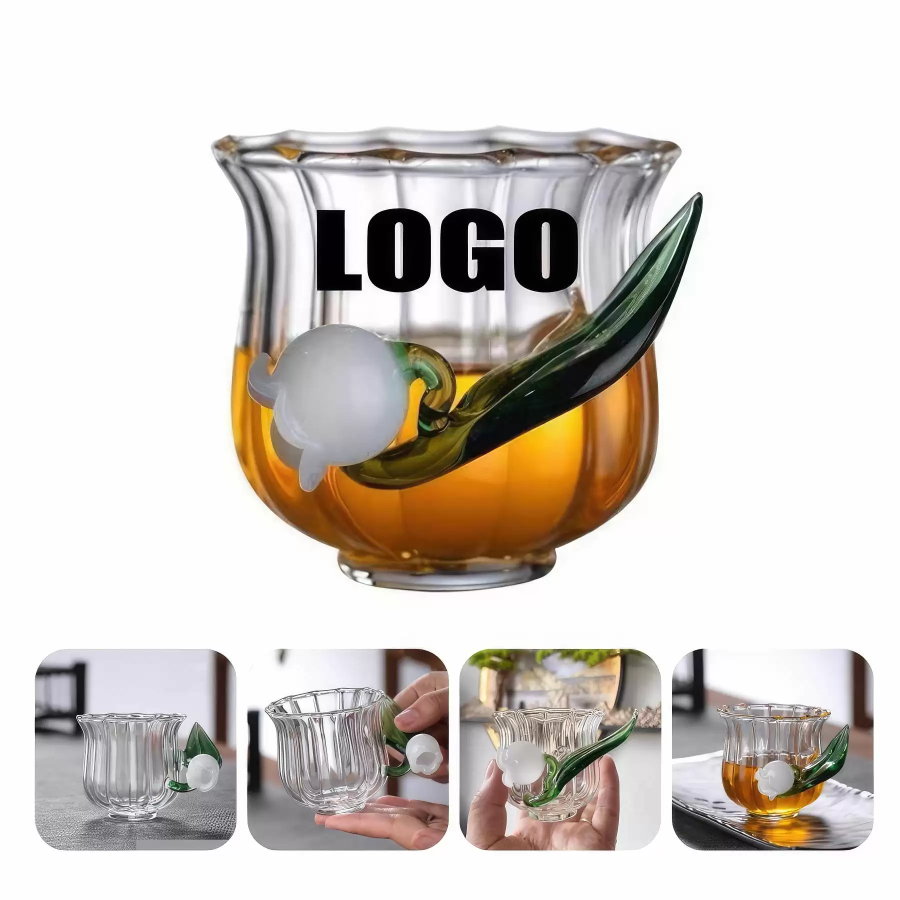 5 OZ/150ML Glass Tea Coffee Mug & Flower Handle Gift Cup