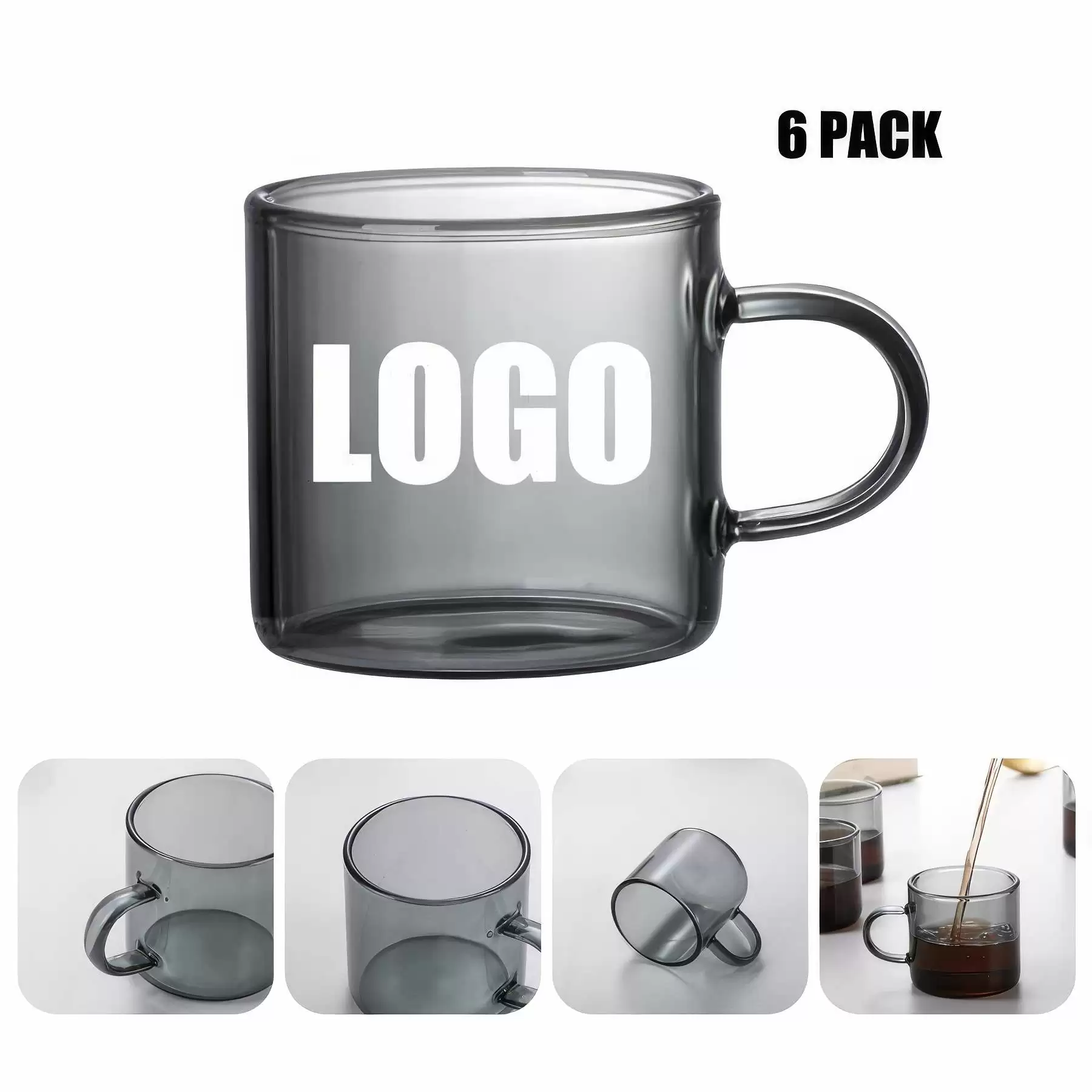 100ml/3.3 OZ Glass Tea Coffee Mug & Drink Gift Cup 6 Pcs Set