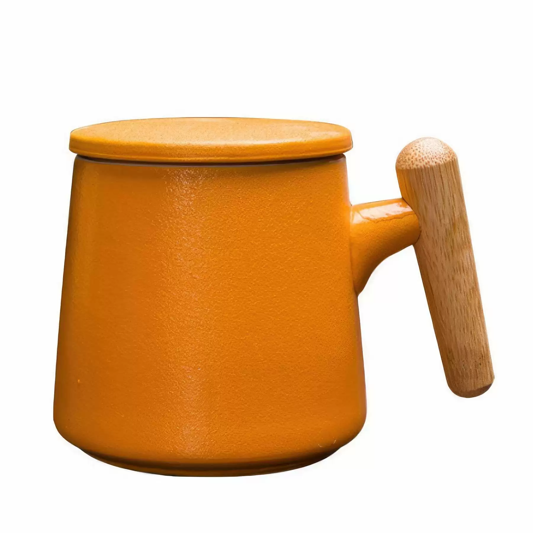 Custom 13.5oz bamboo handle ceramic mug with strainer - Image 2