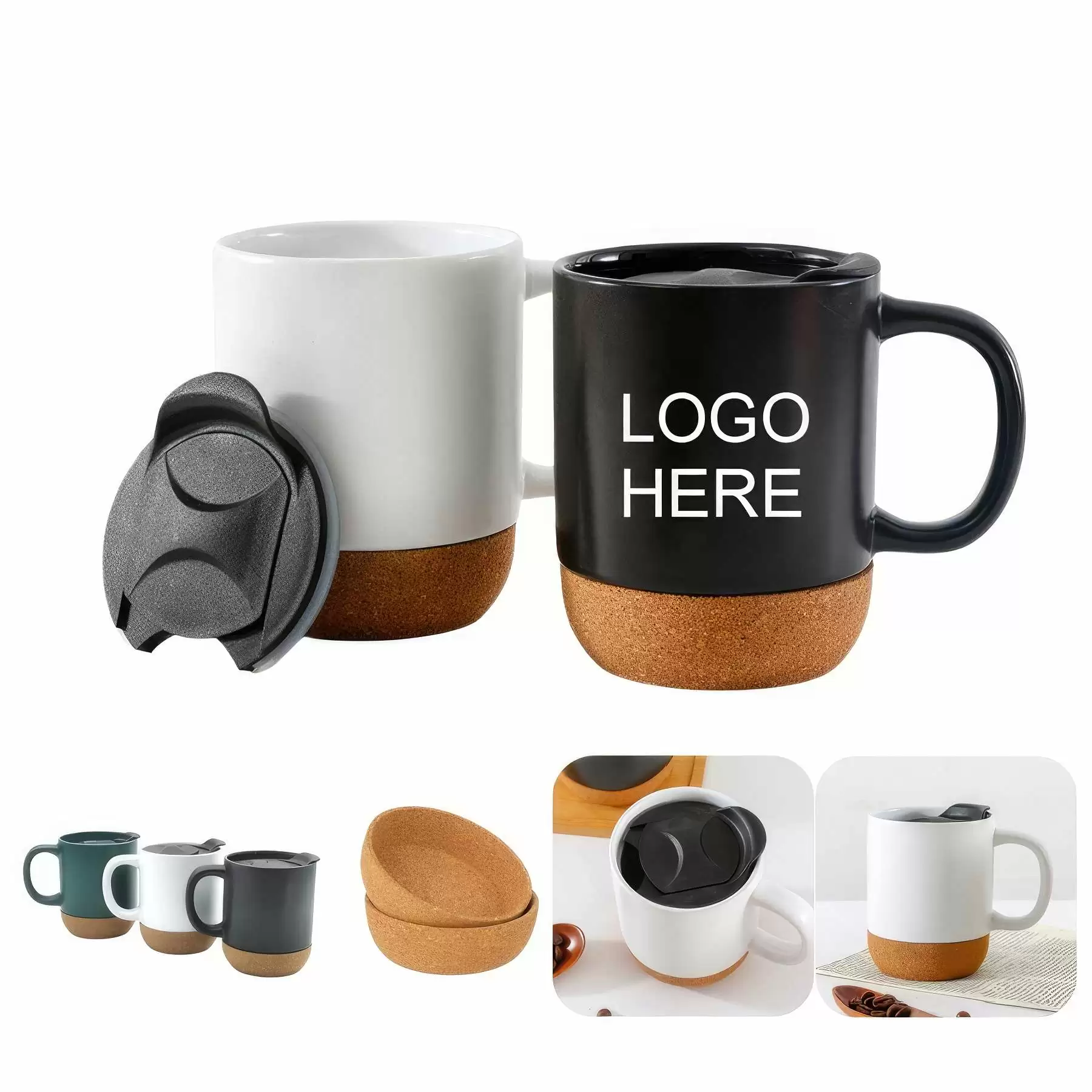 12.5 oz ceramic mug with slide lip and cork bottom