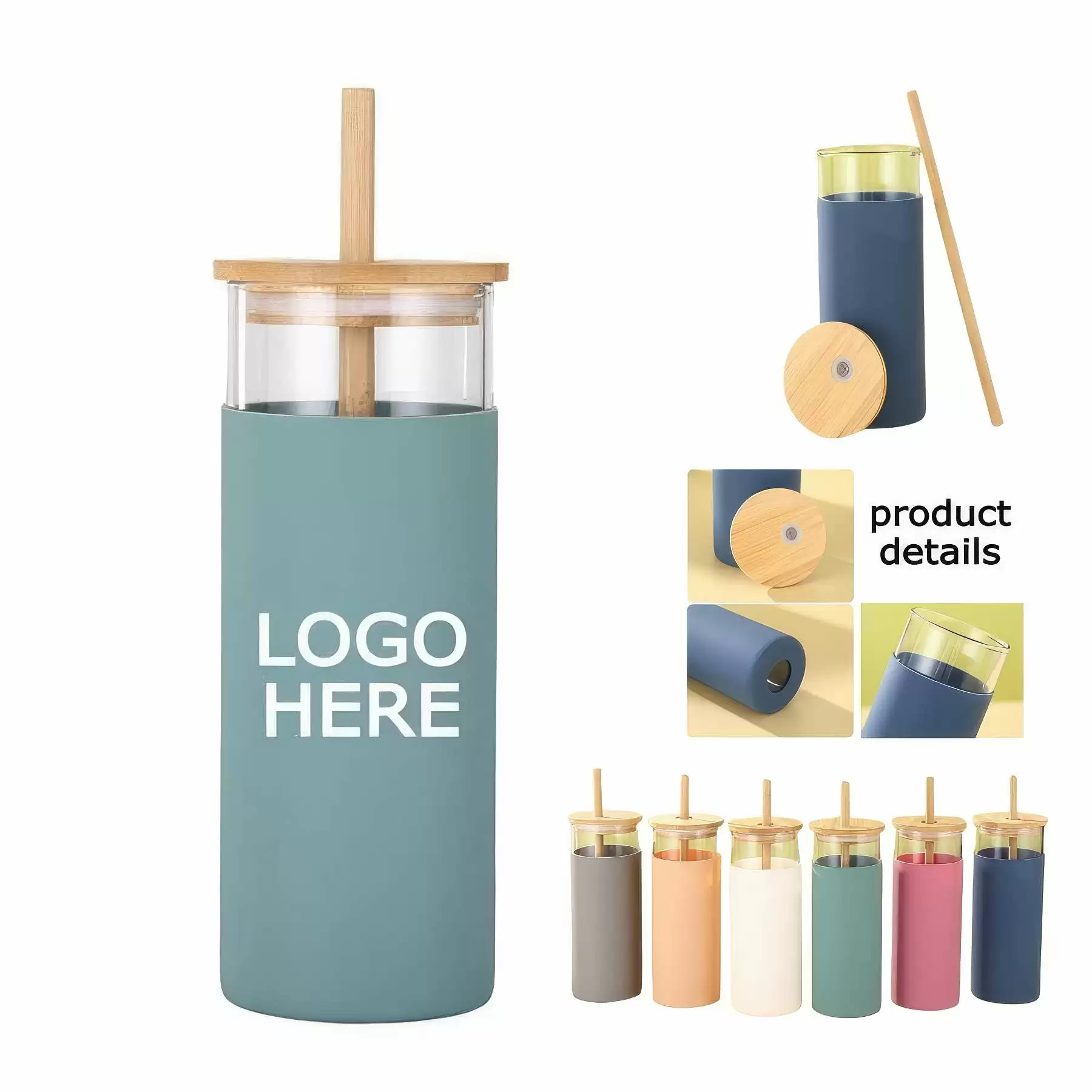 Custom Glass Tumbler With Bamboo Lid And Straw