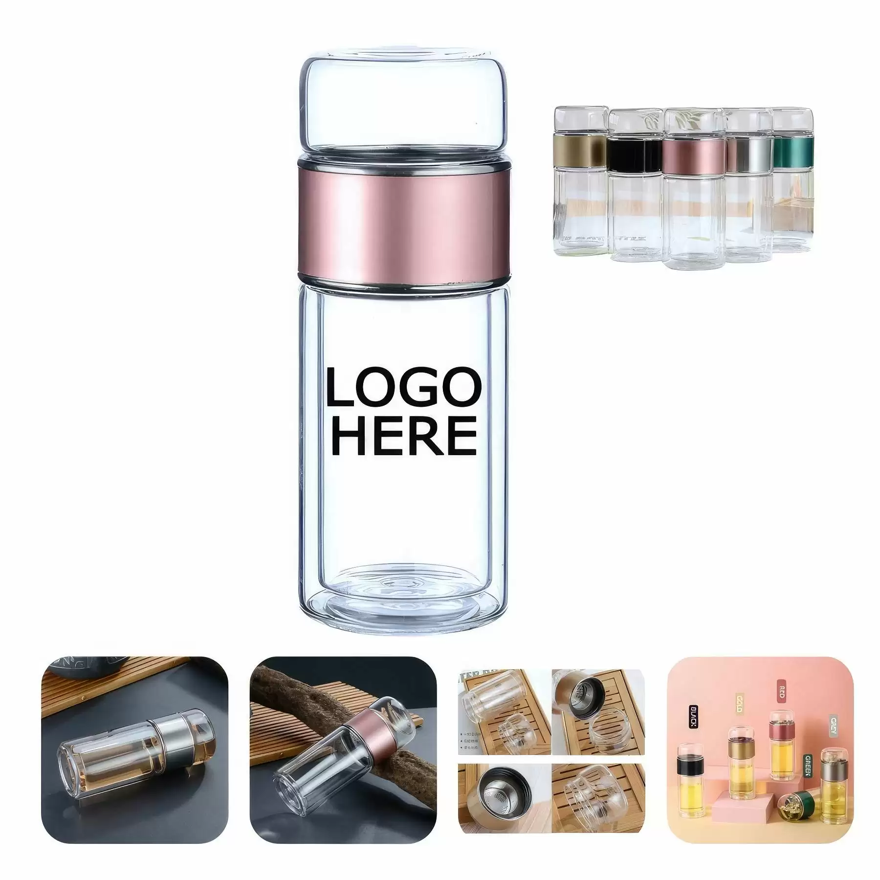 Double Wall Glass Water Bottle With Tea Infuser