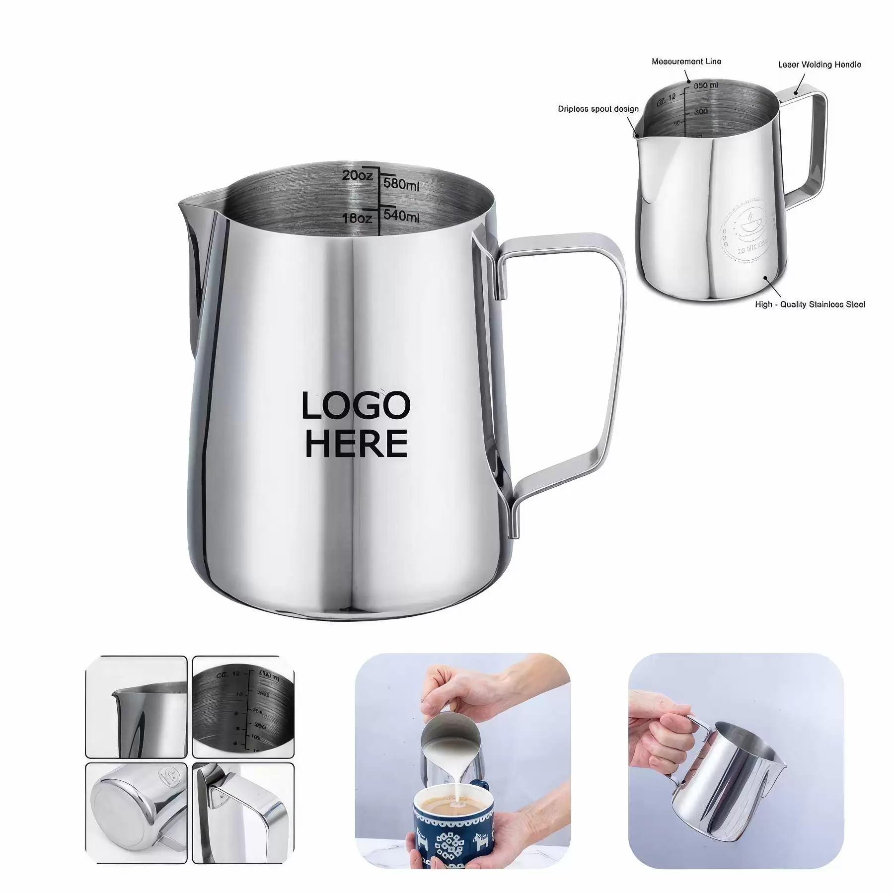 304 Stainless Steel Milk Frothing Cup with Handle