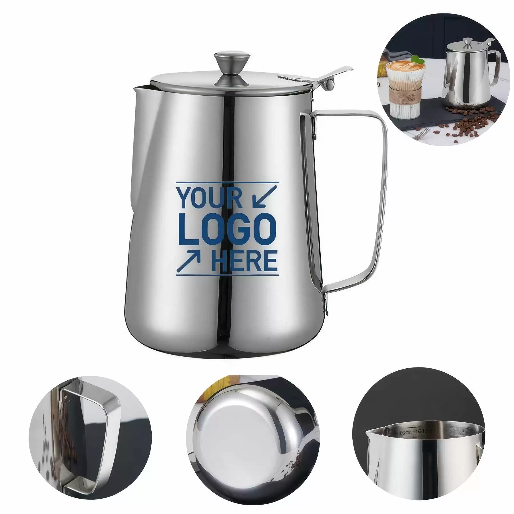304 Stainless Steel Milk Frothing Cup with Lid: 11.83 oz
