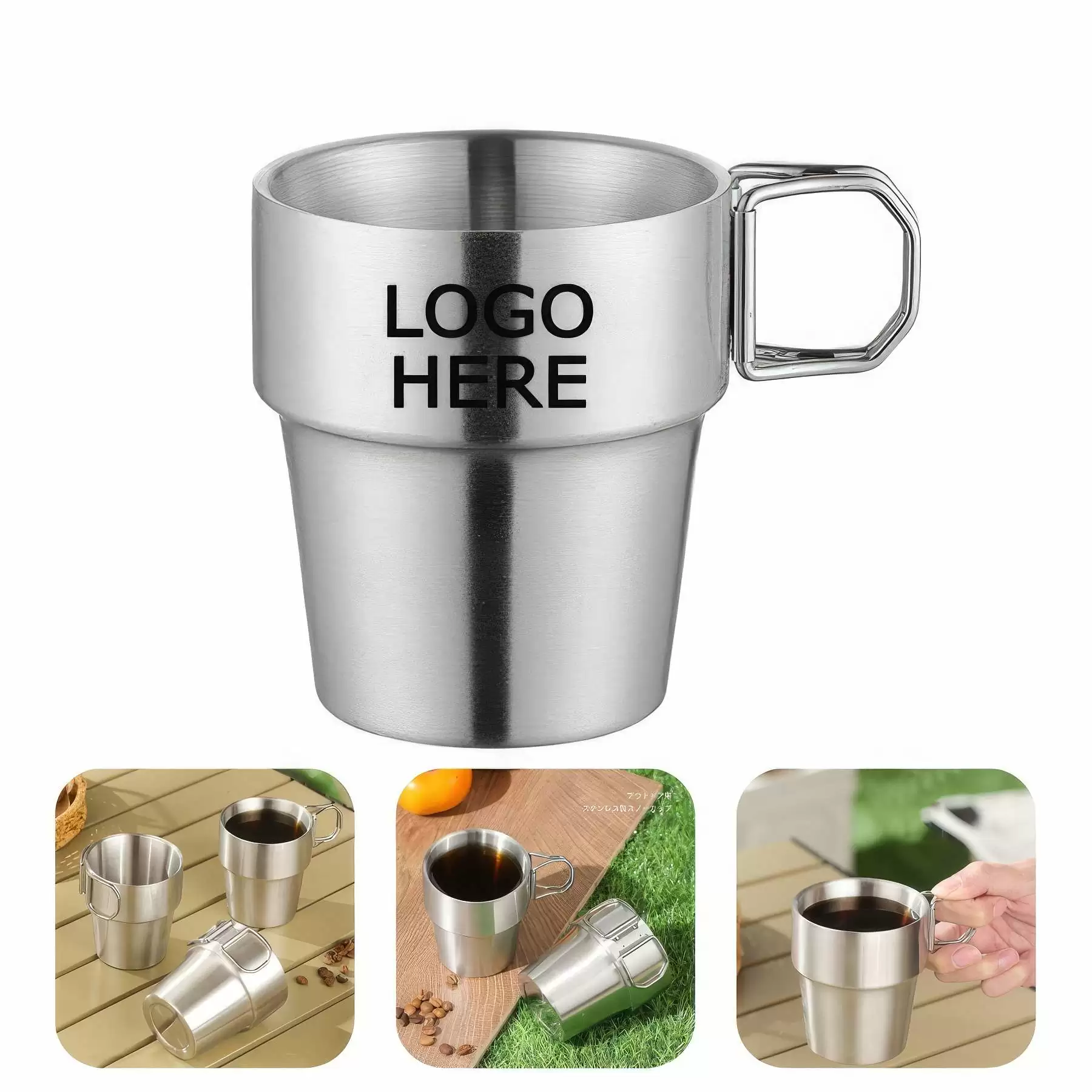 Customized Camping Coffee Cup With Folding Handle