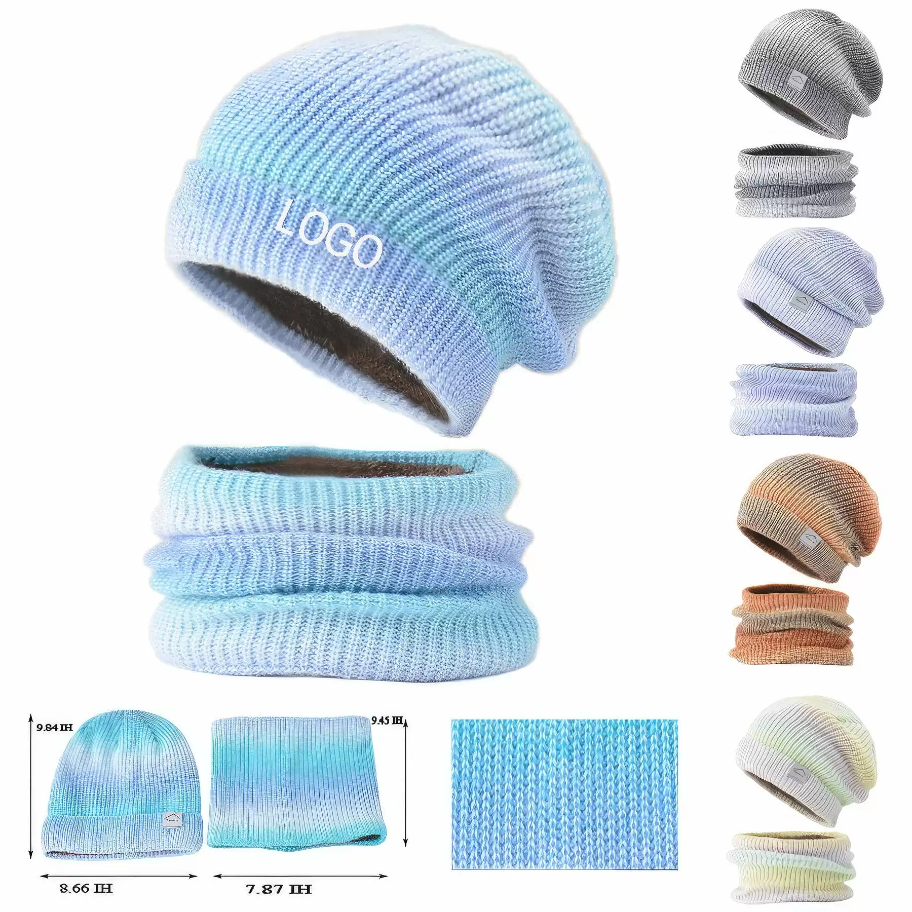 Knit Pom Beanie Scarf Set Winter Ski Hat