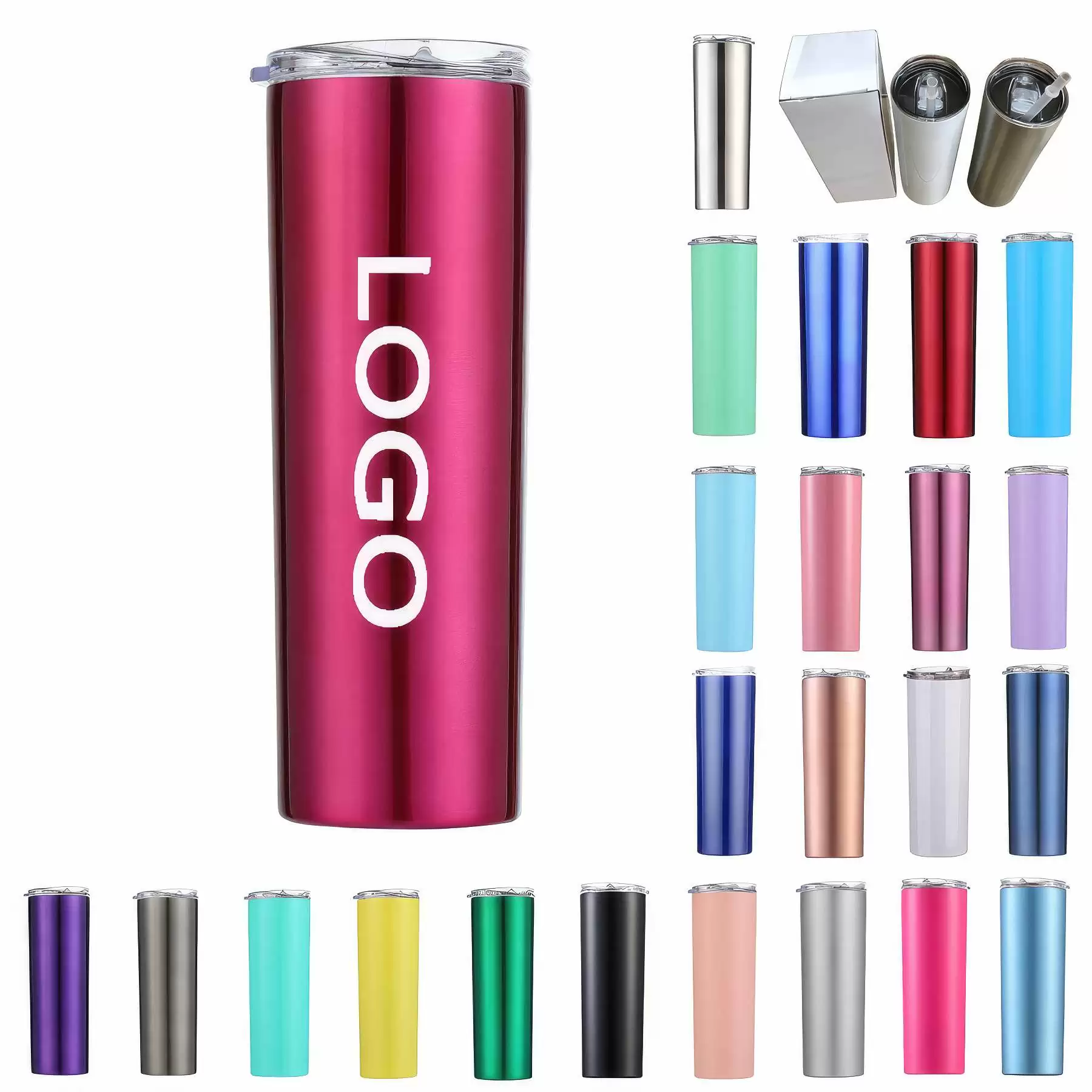 20oz Double Wall Skinny Tumbler with Straw and Lid