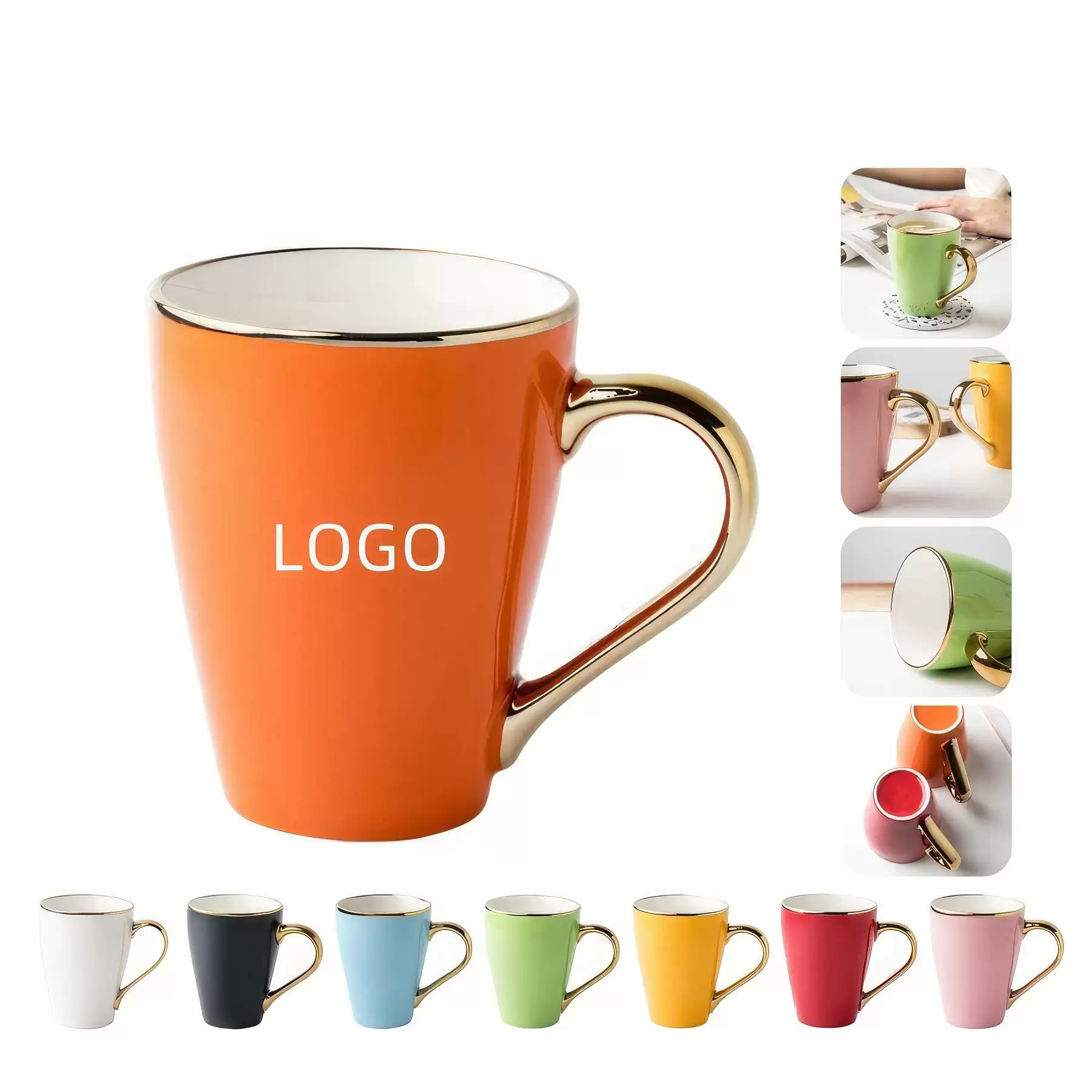 12 oz. Advertising Golden Handle Ceramic Mugs for Coffee Tea