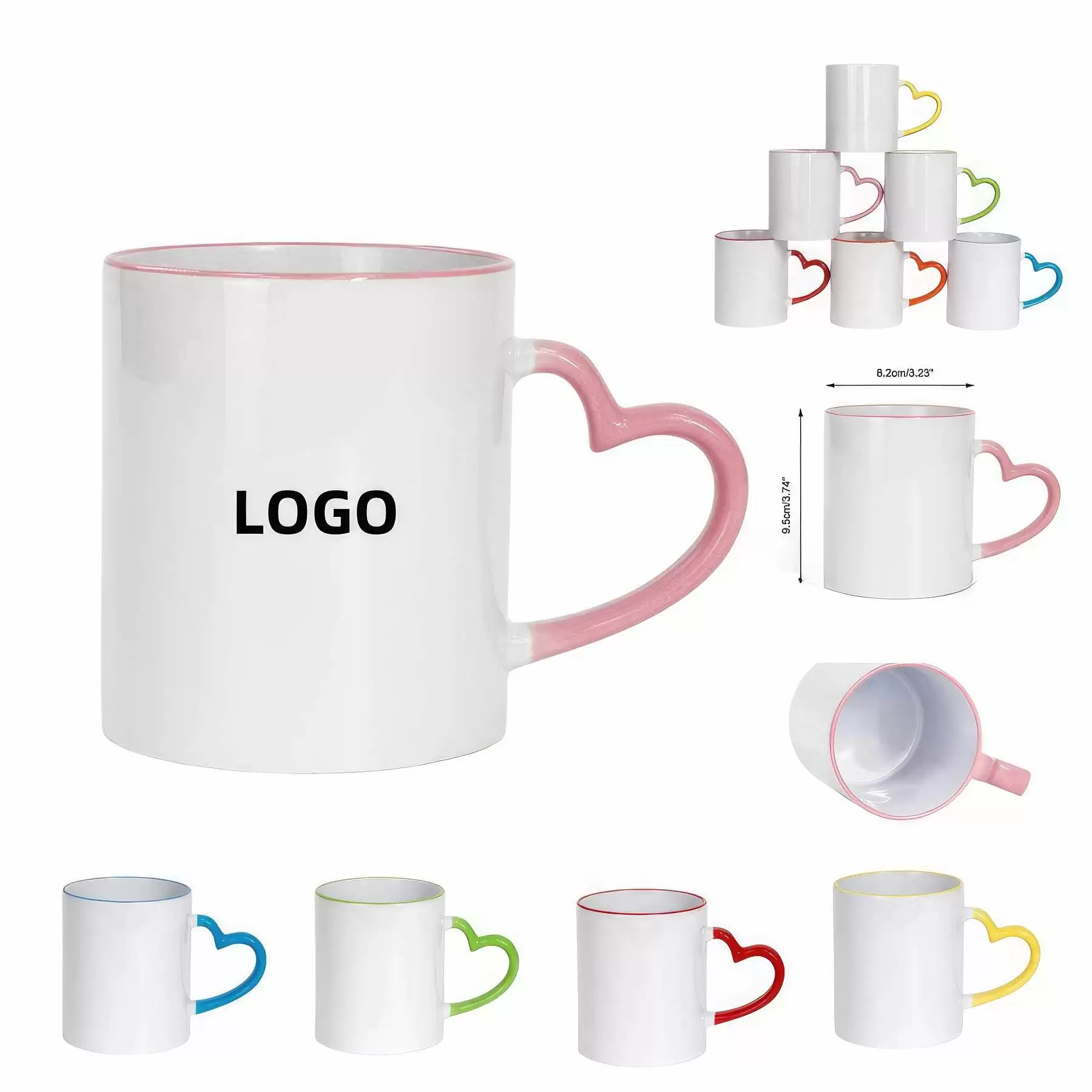 Heart-shaped Handle 11 oz Ceramic Sublimated Cups