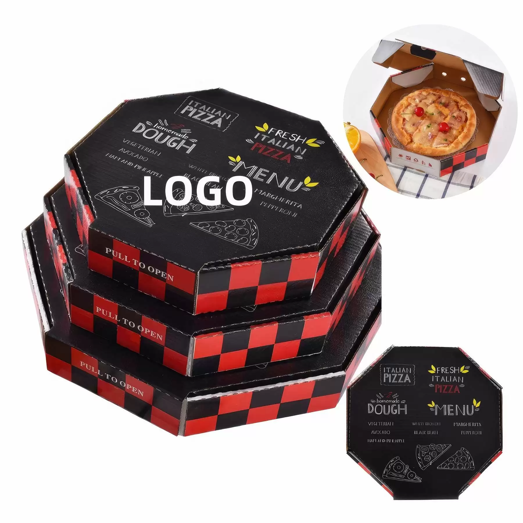 Custom Black Octagonal Pizza Box