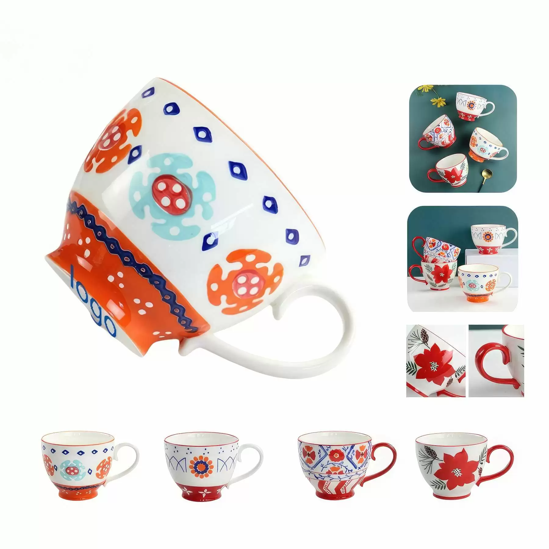 Hand Painted Nordic Creative Underglaze Flower Ceramic  Mug