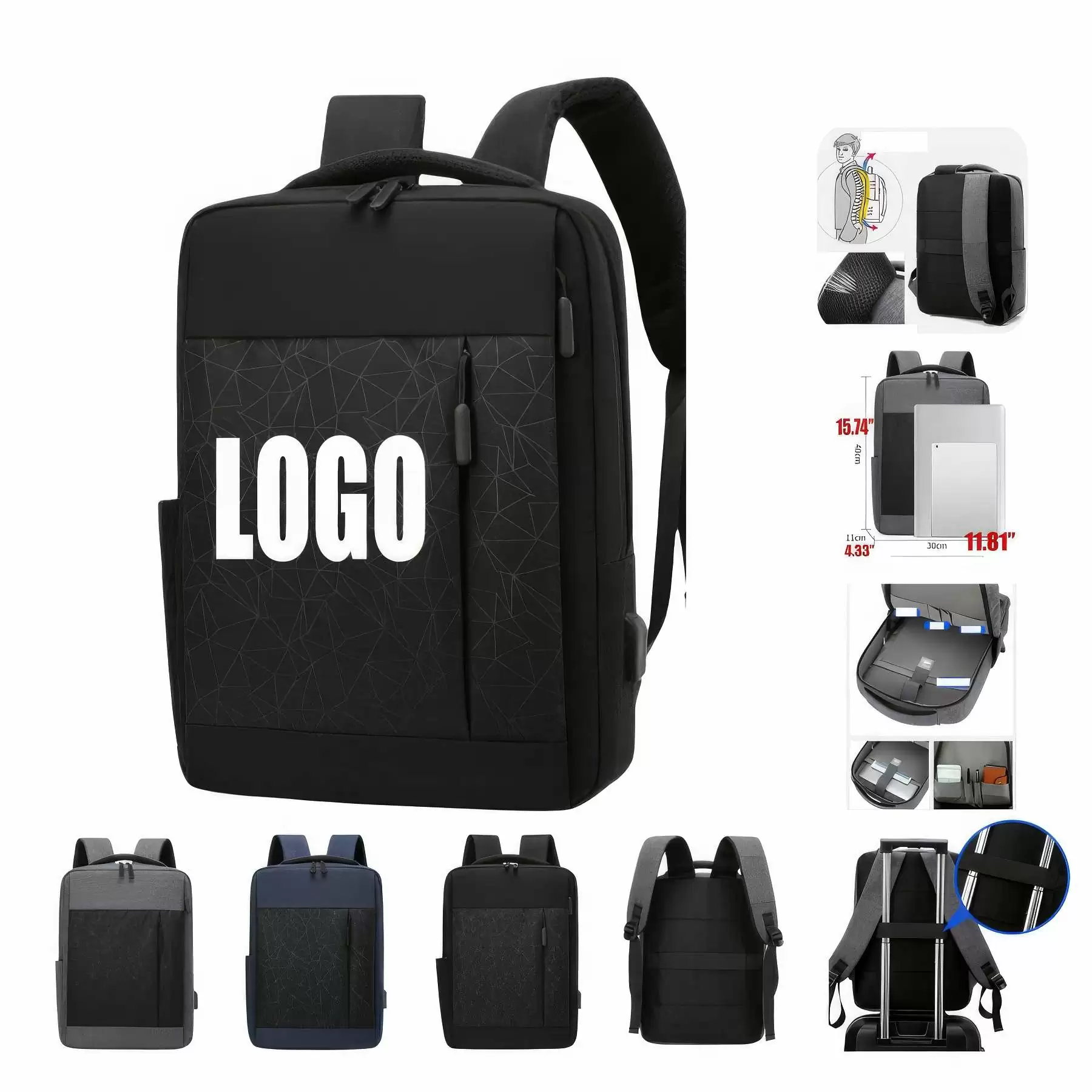 Customizable Commuter Backpacks for Men with USB Interface