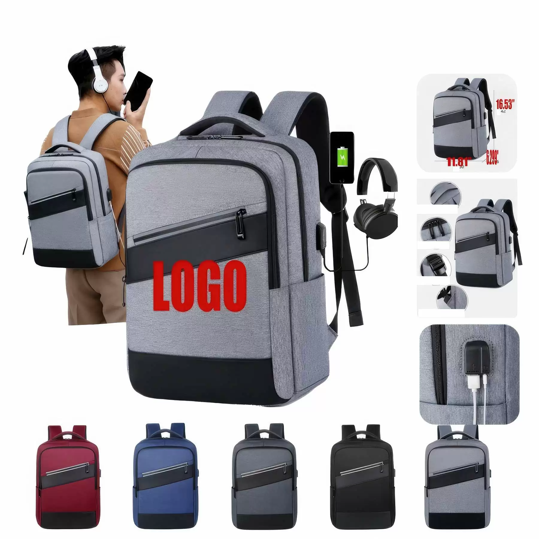 Custom Men's Travel Backpacks with USB Port