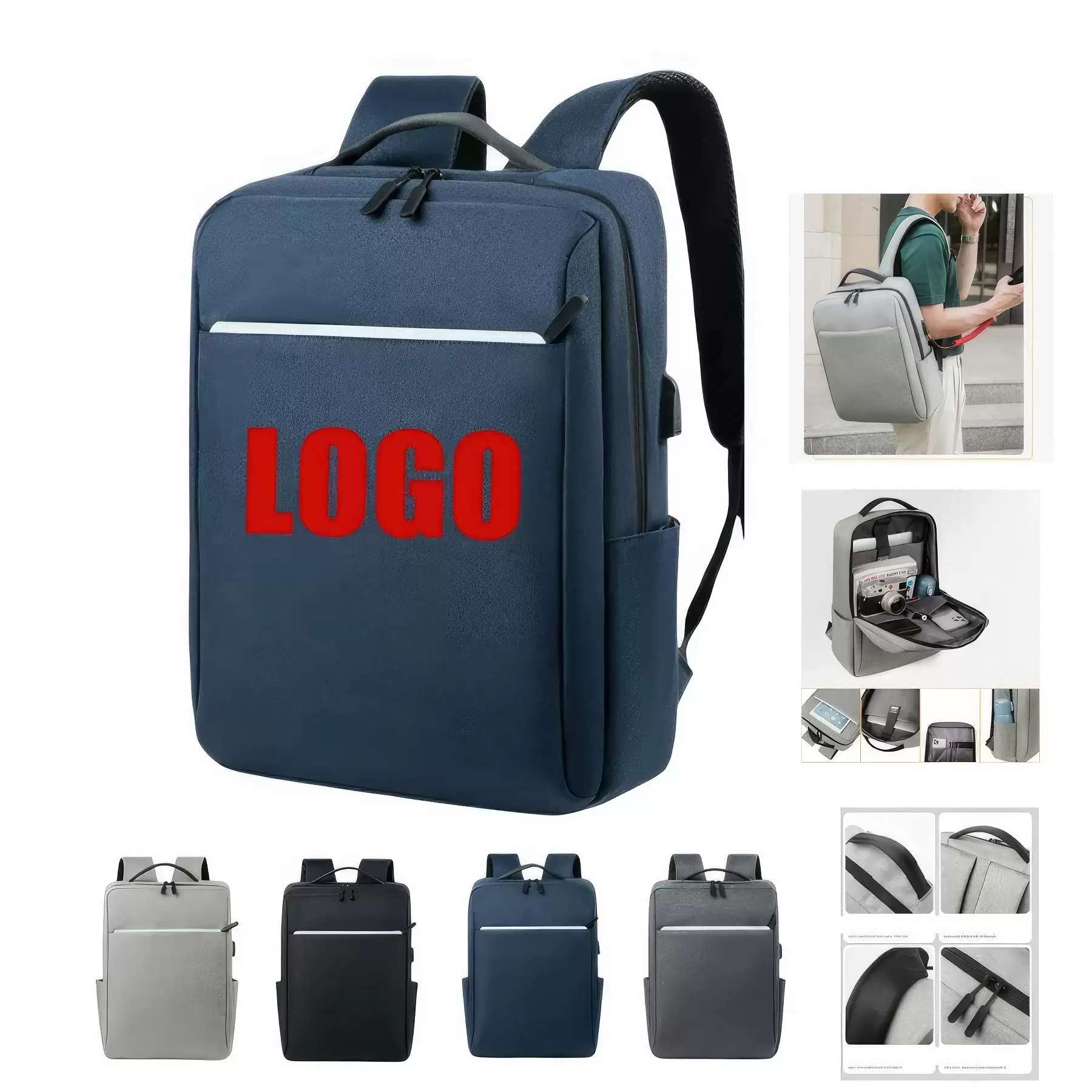 Customizable LOGO Business Commuter Backpacks with USB Port