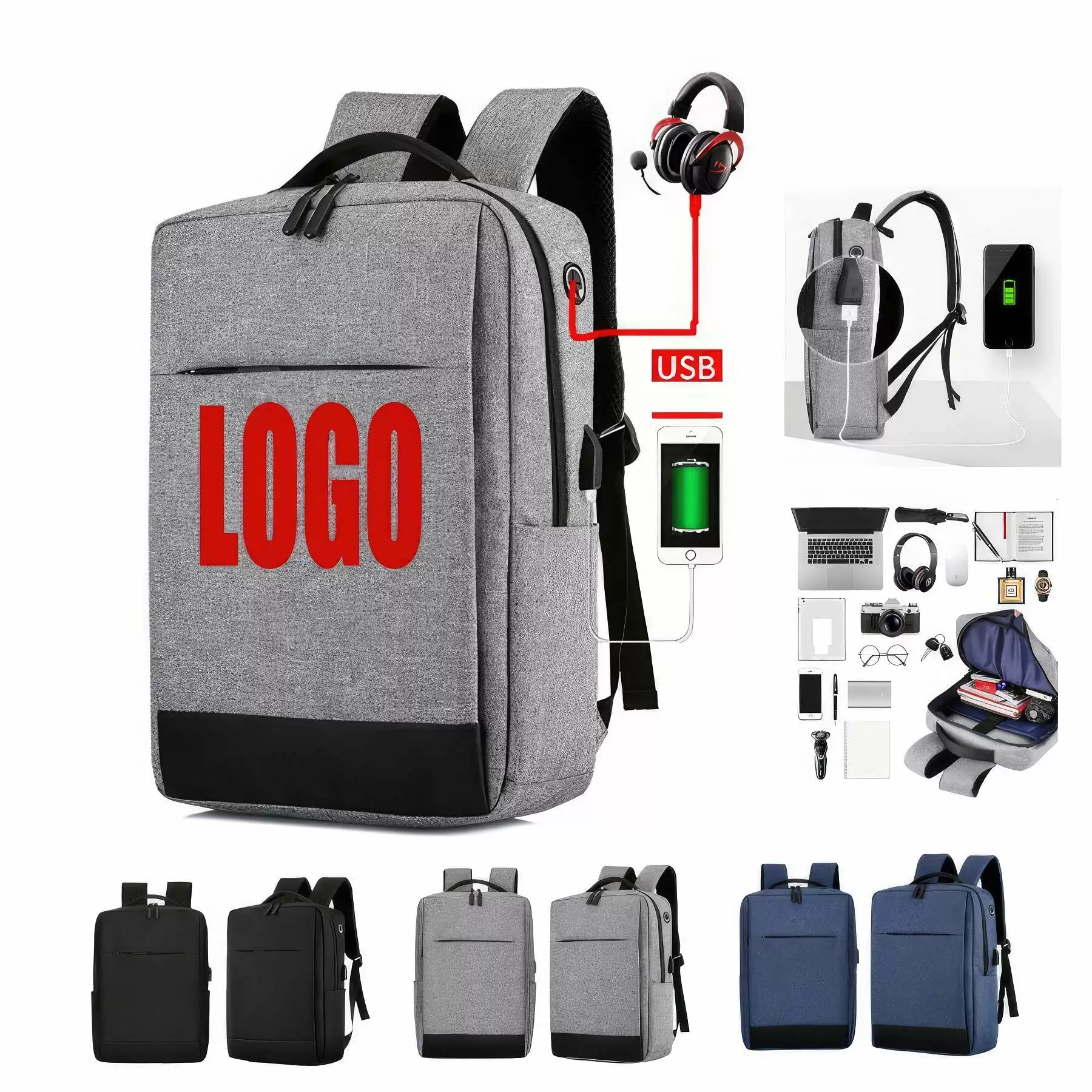 Customized Backpacks with USB Interface Can Print LOGO