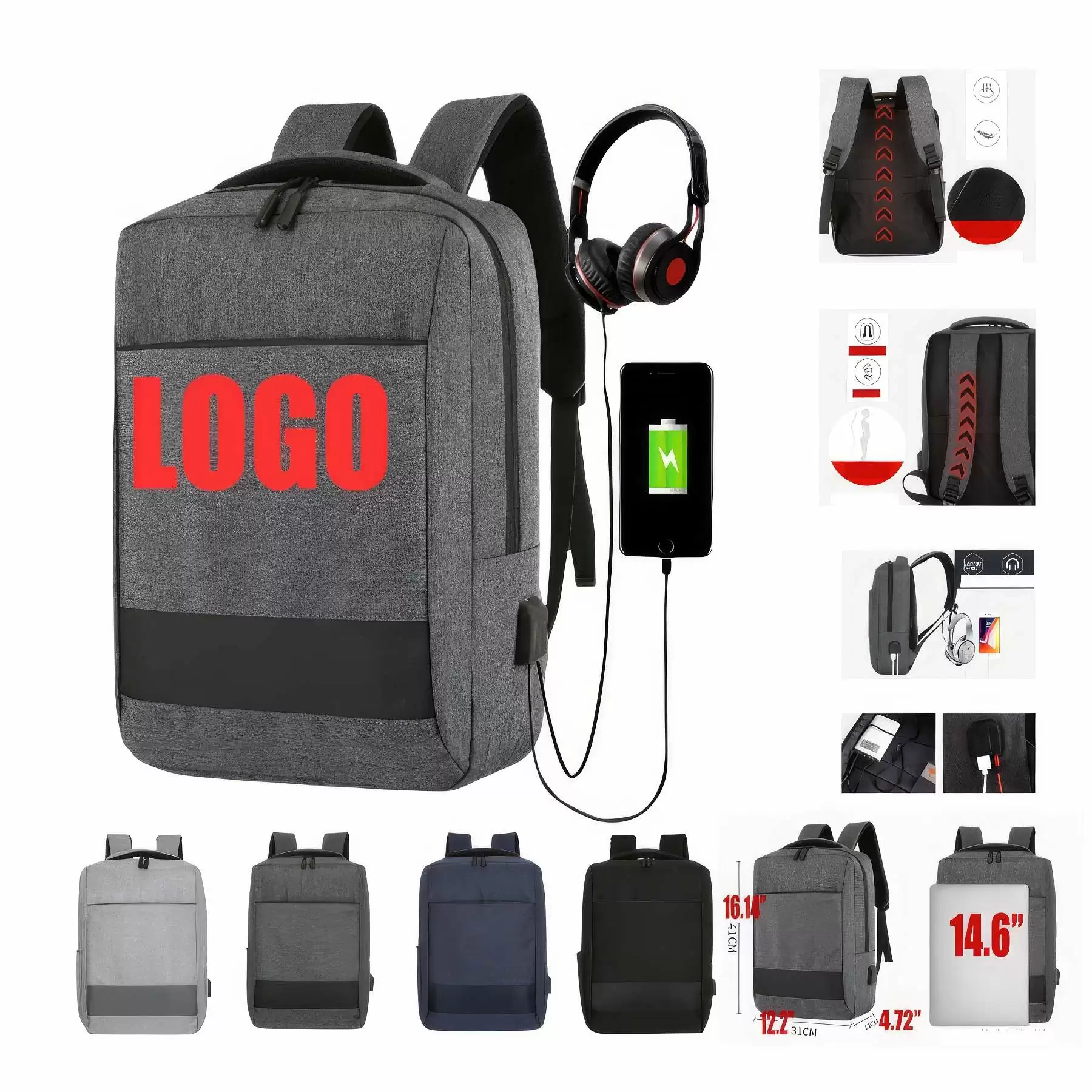 Custom Fashion Men Anti-theft Backpacks with USB Port