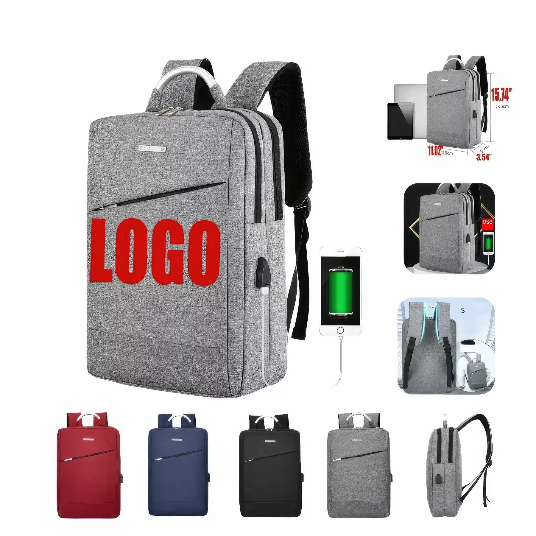Customized Logo Simple Computer Backpacks with USB Interface