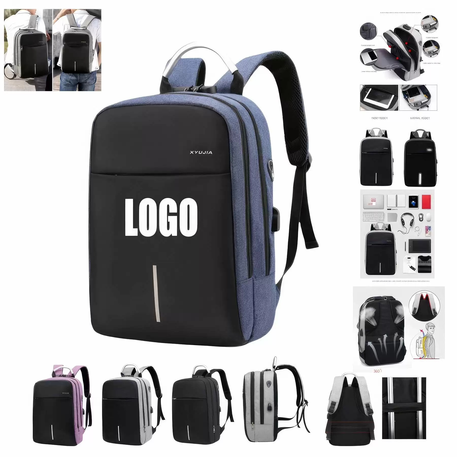 Custom Combination Lock Anti-Theft Laptop Backpacks
