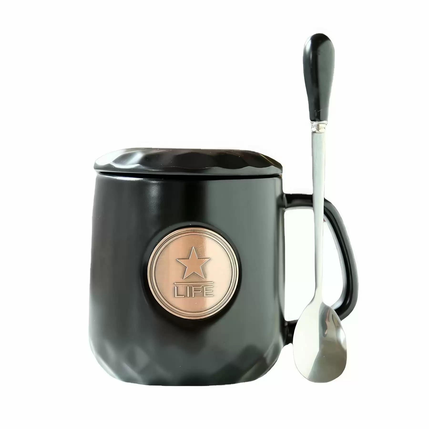 Ceramic Coffee Mug With Lid and Spoon - Image 2
