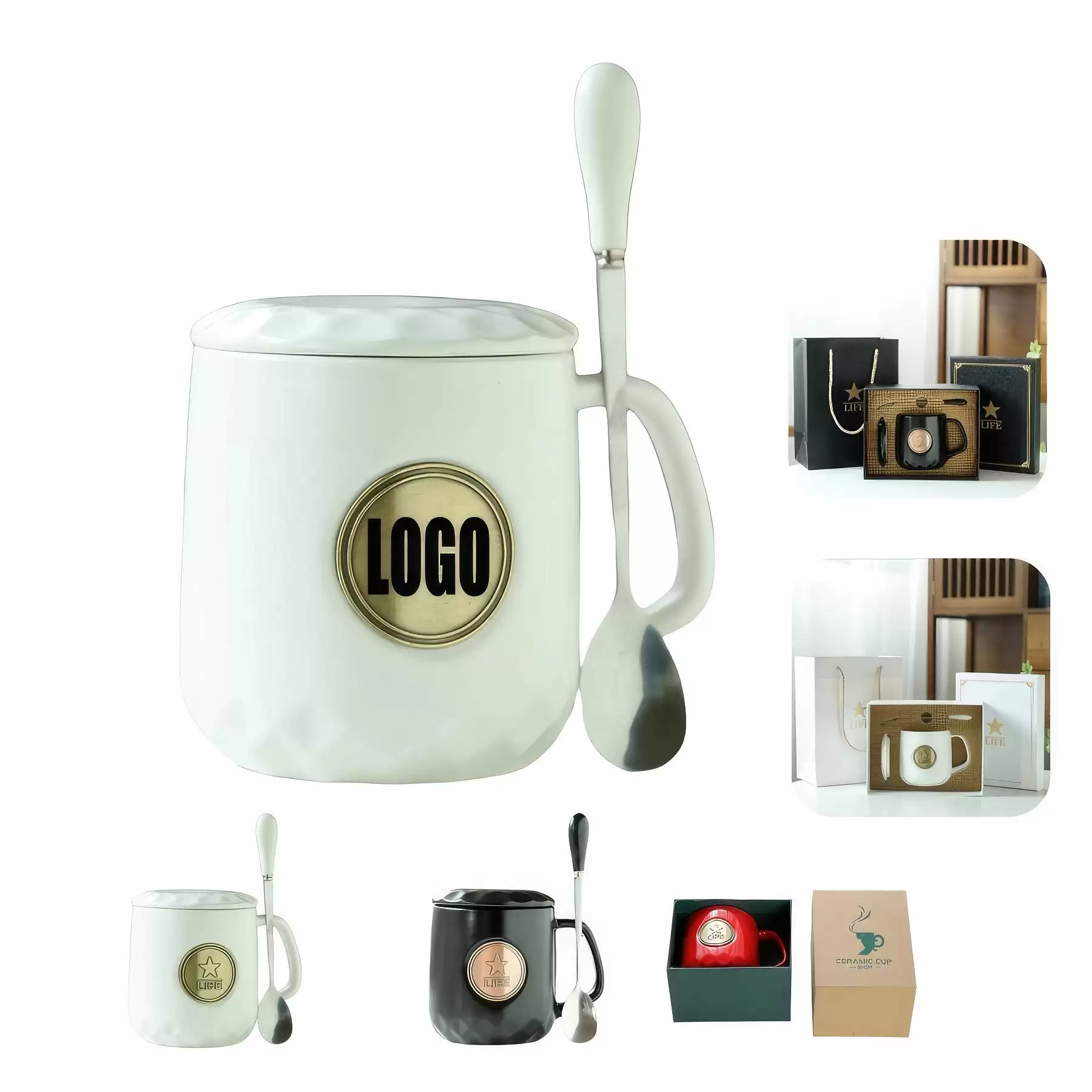 Ceramic Coffee Mug With Lid and Spoon