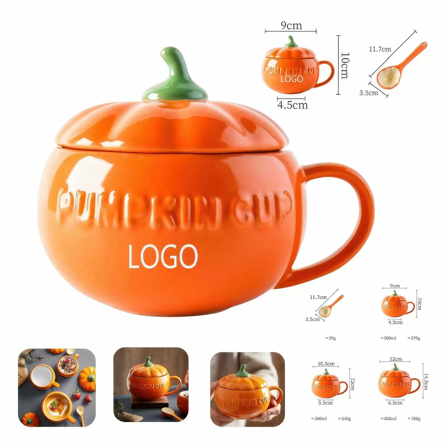 10O ZPumpkin Water Cup Ceramic spoon with Lid  Breakfast Mug